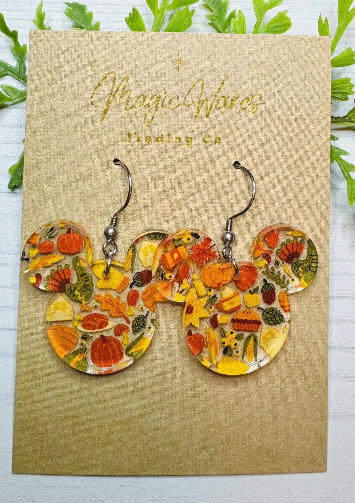 Harvest Mouse head Earrings, Laser Cut Thanksgiving patterned Crystal Acrylic Earrings, Dangle Earrings Fall Earrings