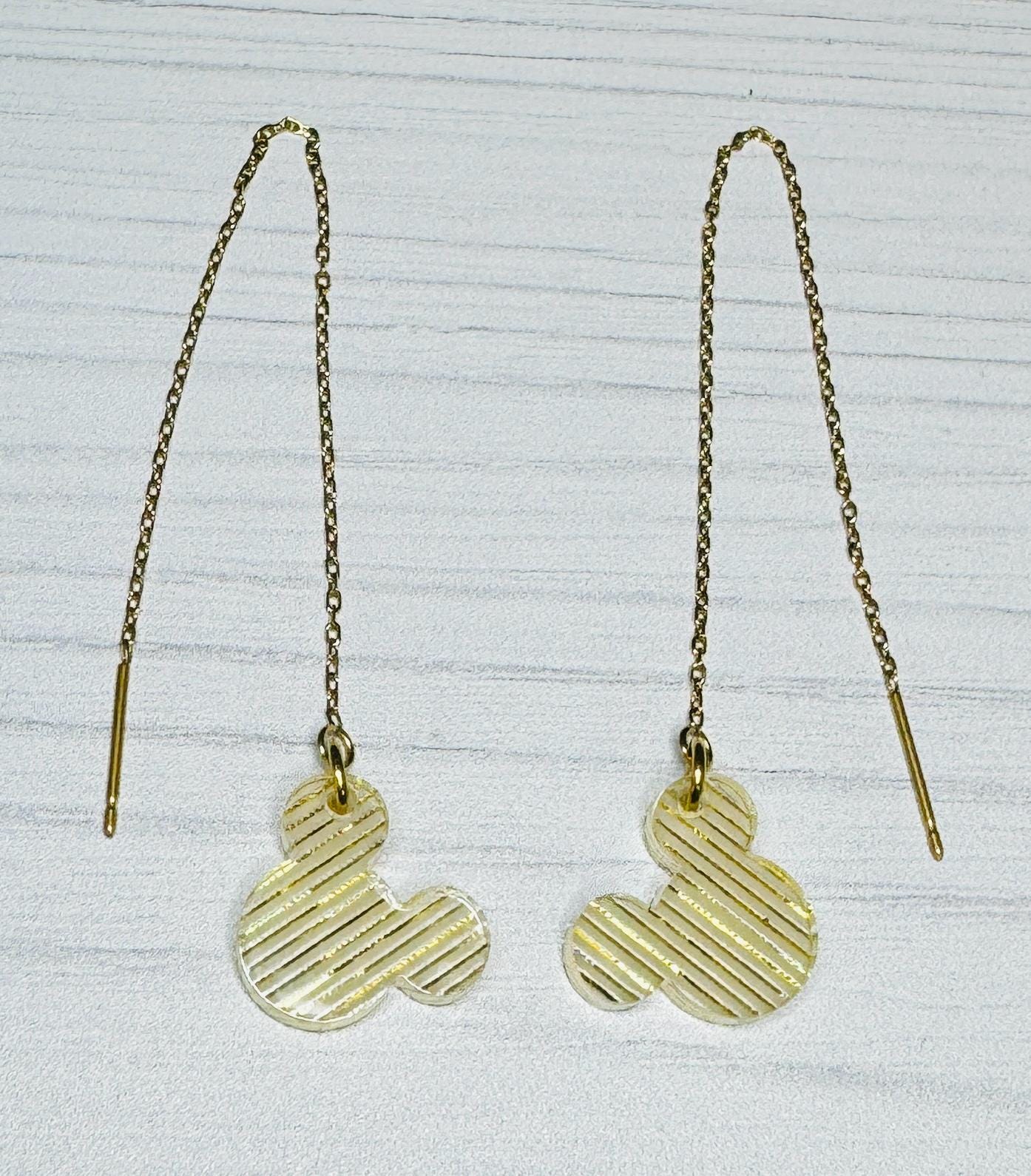 Golden Threader Earrings, Delicate Gold Chain Earrings, Mouse Gem Dangle Threader Earrings