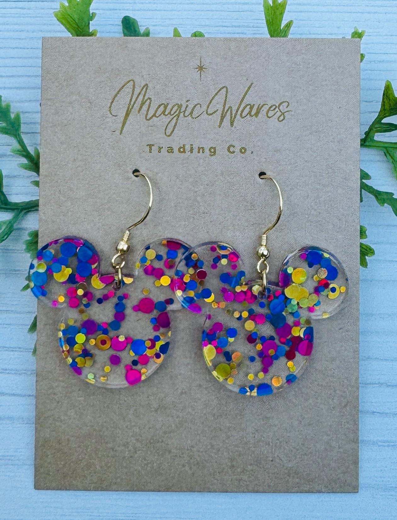 Core Memory Glitter Dots Earrings, Dot Glitter Acrylic Mouse head dangle earrings Colorful Glitter Dot Earrings