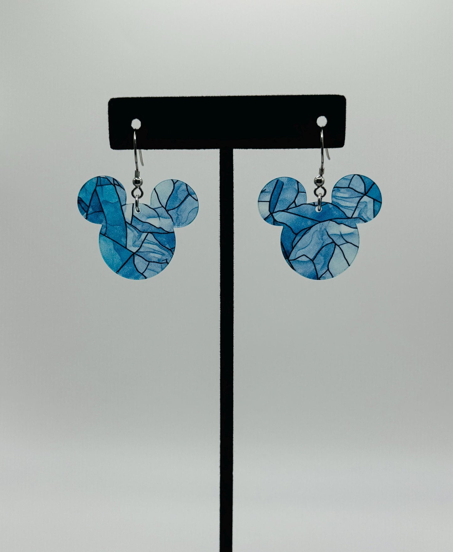 Winter Stained Glass Mouse head Dangle Earrings , Laser Cut Translucent stained glass patterned Acrylic Earrings, Lightweight earrings