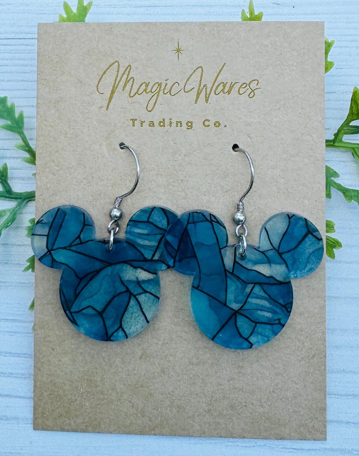 Winter Stained Glass Mouse head Dangle Earrings , Laser Cut Translucent stained glass patterned Acrylic Earrings, Lightweight earrings