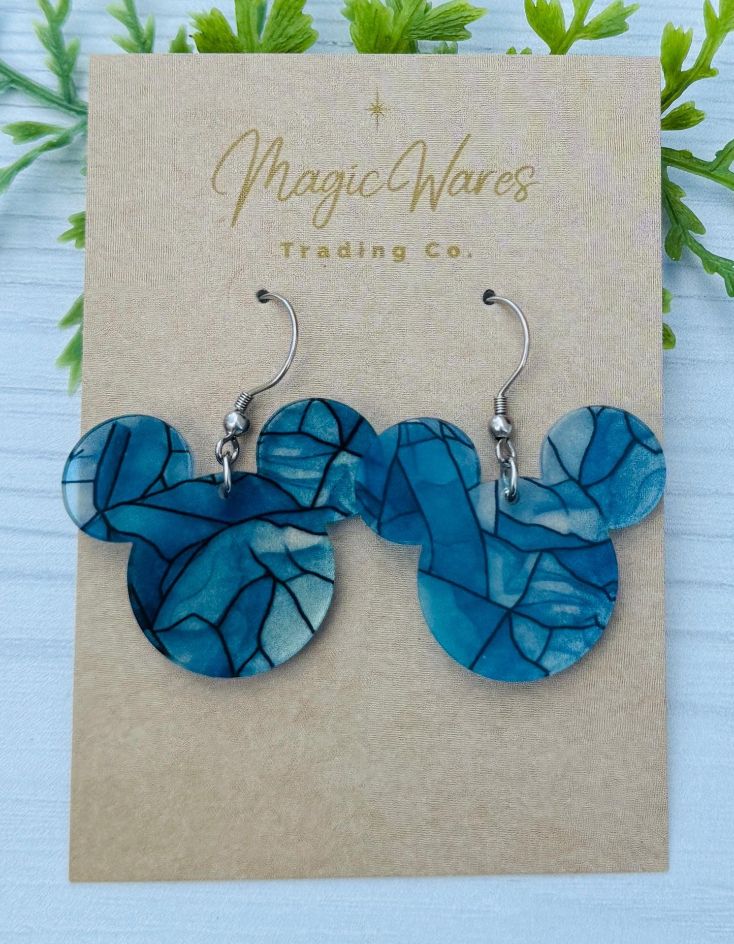 Winter Stained Glass Mouse head Dangle Earrings , Laser Cut Translucent stained glass patterned Acrylic Earrings, Lightweight earrings