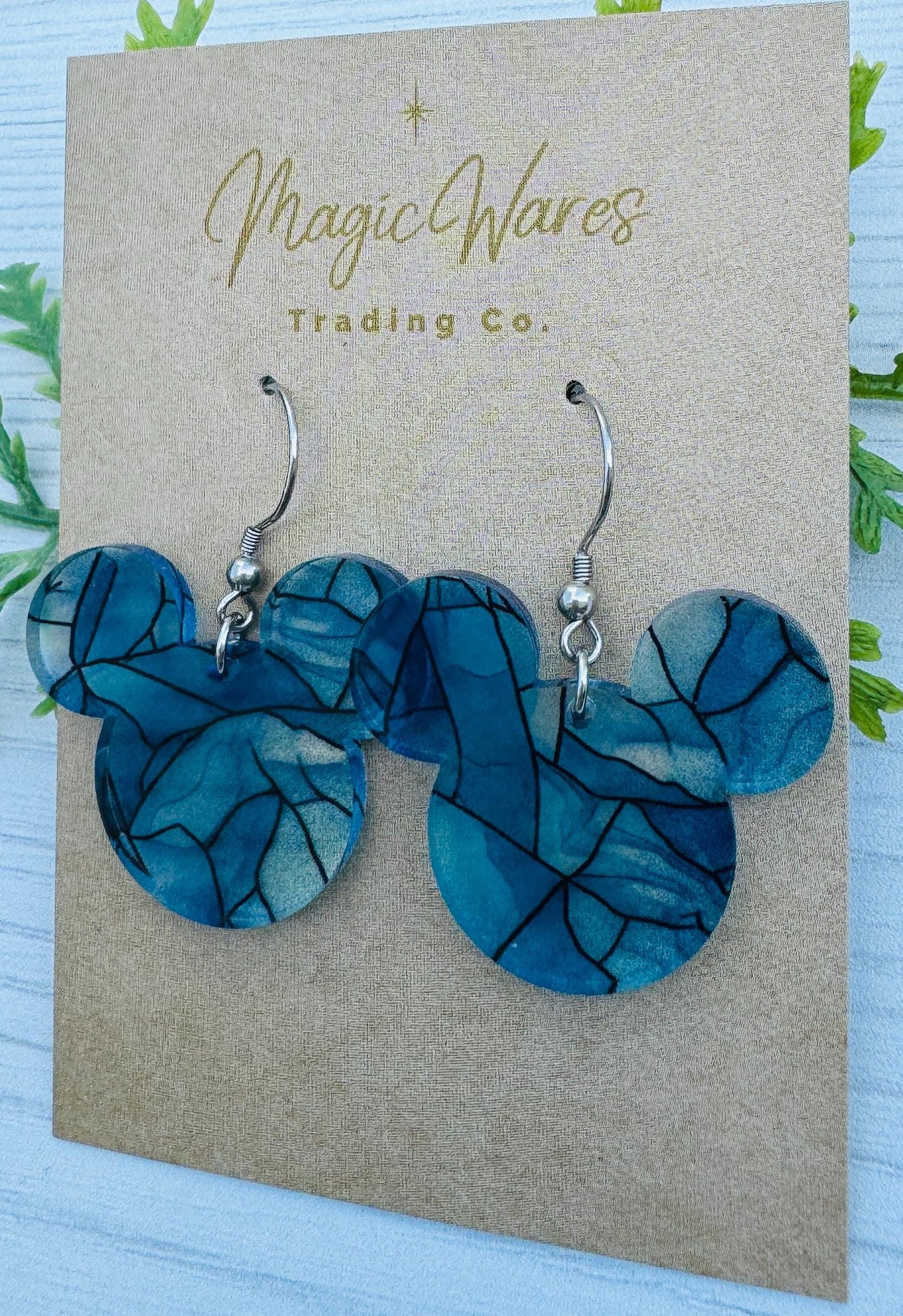Winter Stained Glass Mouse head Dangle Earrings , Laser Cut Translucent stained glass patterned Acrylic Earrings, Lightweight earrings