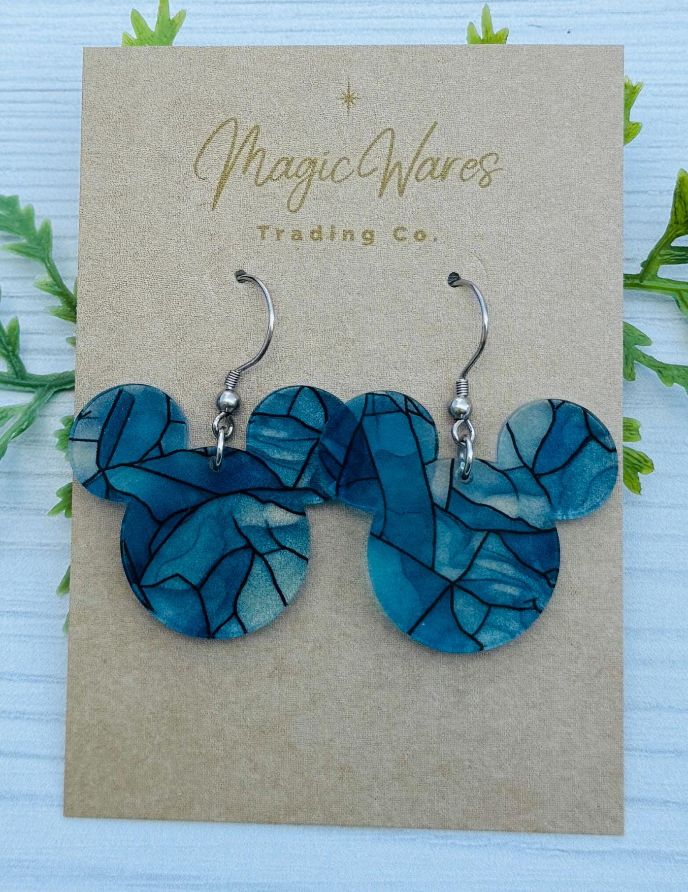 Winter Stained Glass Mouse head Dangle Earrings , Laser Cut Translucent stained glass patterned Acrylic Earrings, Lightweight earrings