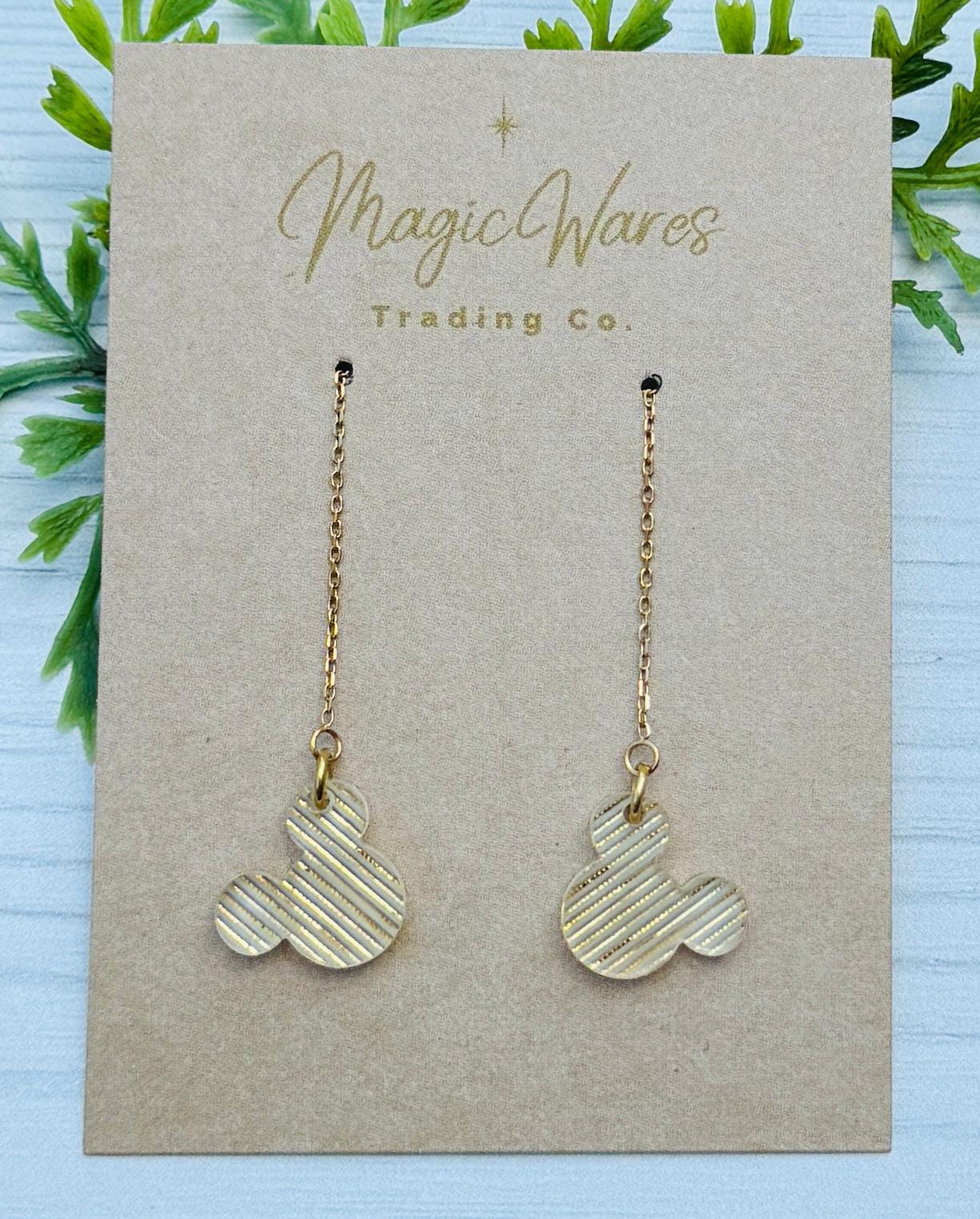 Golden Threader Earrings, Delicate Gold Chain Earrings, Mouse Gem Dangle Threader Earrings