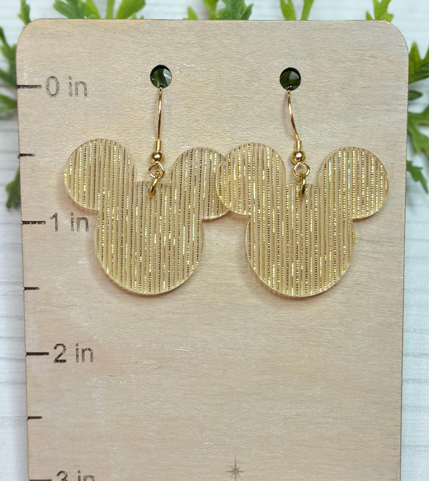 Gold Shimmer Mouse head Dangle Earrings, Laser cut Acrylic Earrings, Gold acrylic earrings, holiday earrings, Gifts under 20