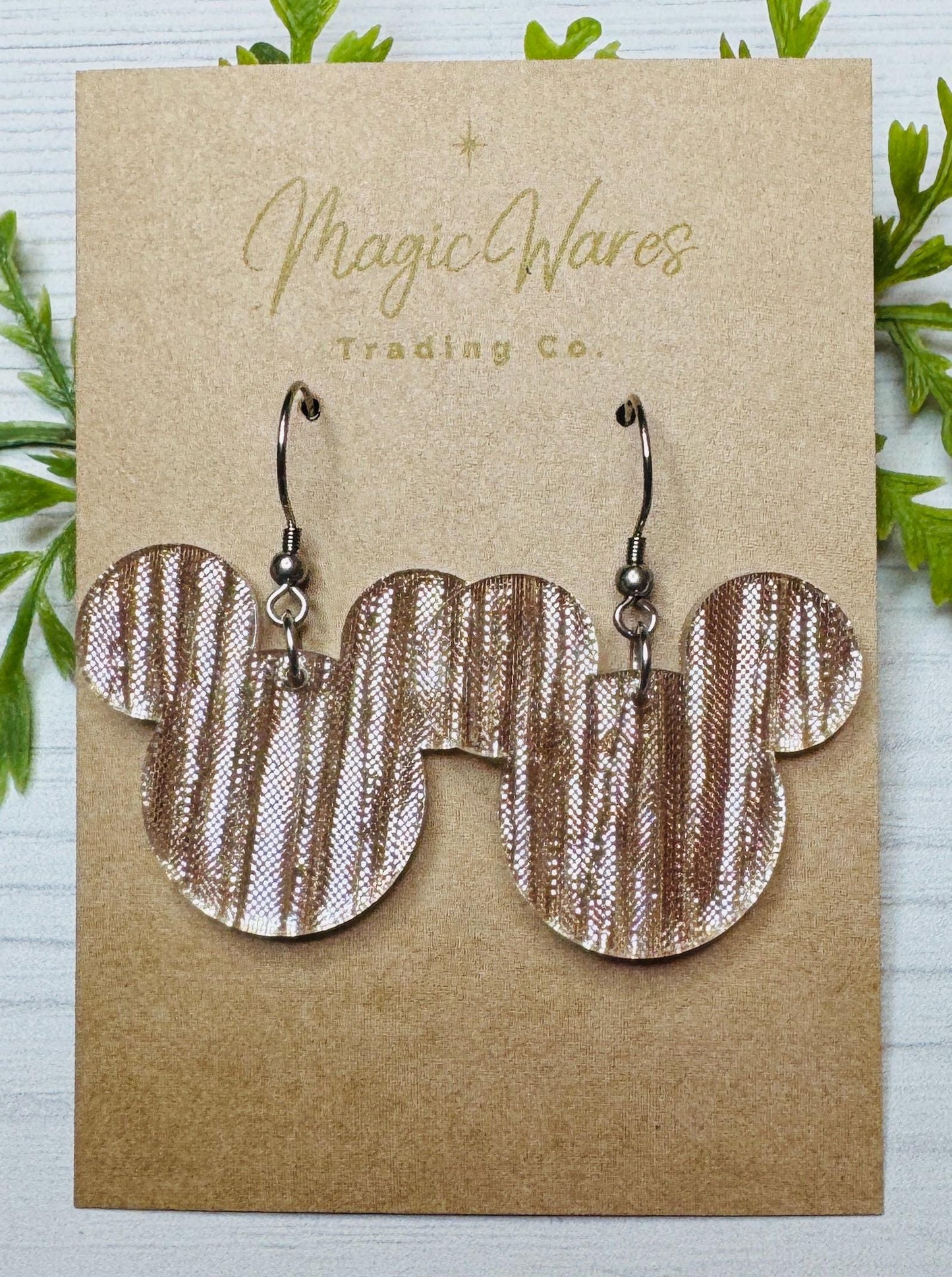 Rose Gold Shimmer Mouse head Dangle Earrings, Laser cut Acrylic Earrings, Christmas Party Earrings, New Years Earrings
