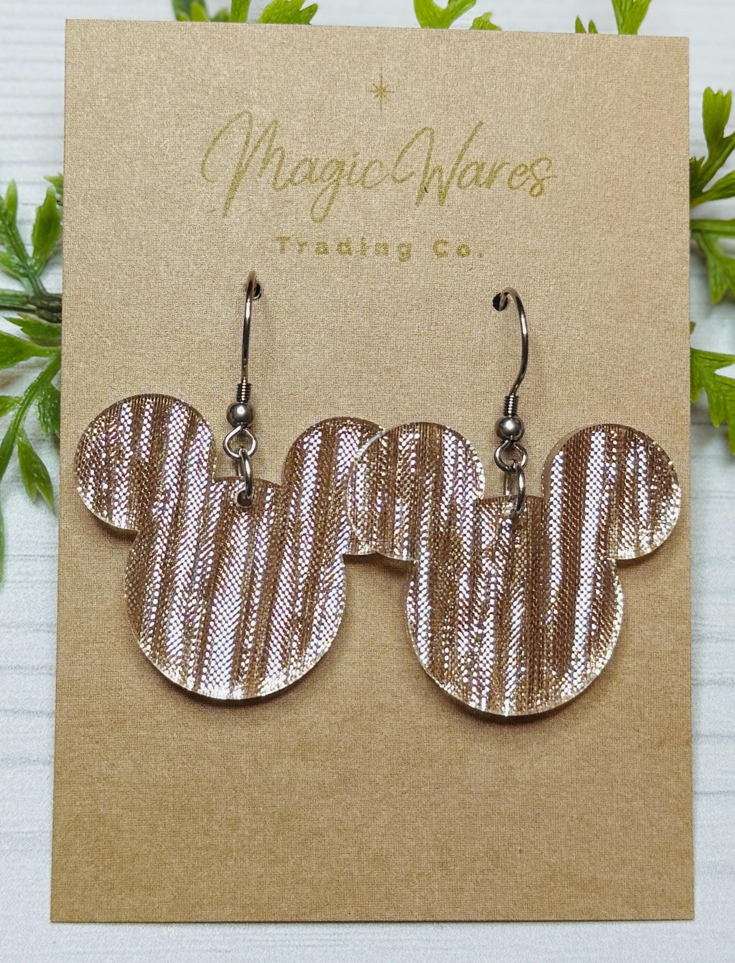 Rose Gold Shimmer Mouse head Dangle Earrings, Laser cut Acrylic Earrings, Christmas Party Earrings, New Years Earrings