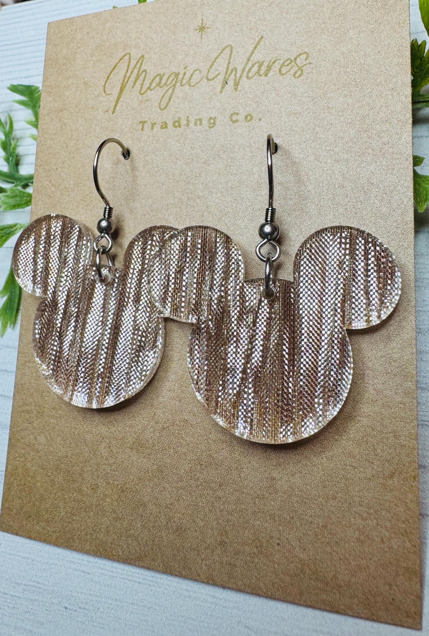 Rose Gold Shimmer Mouse head Dangle Earrings, Laser cut Acrylic Earrings, Christmas Party Earrings, New Years Earrings