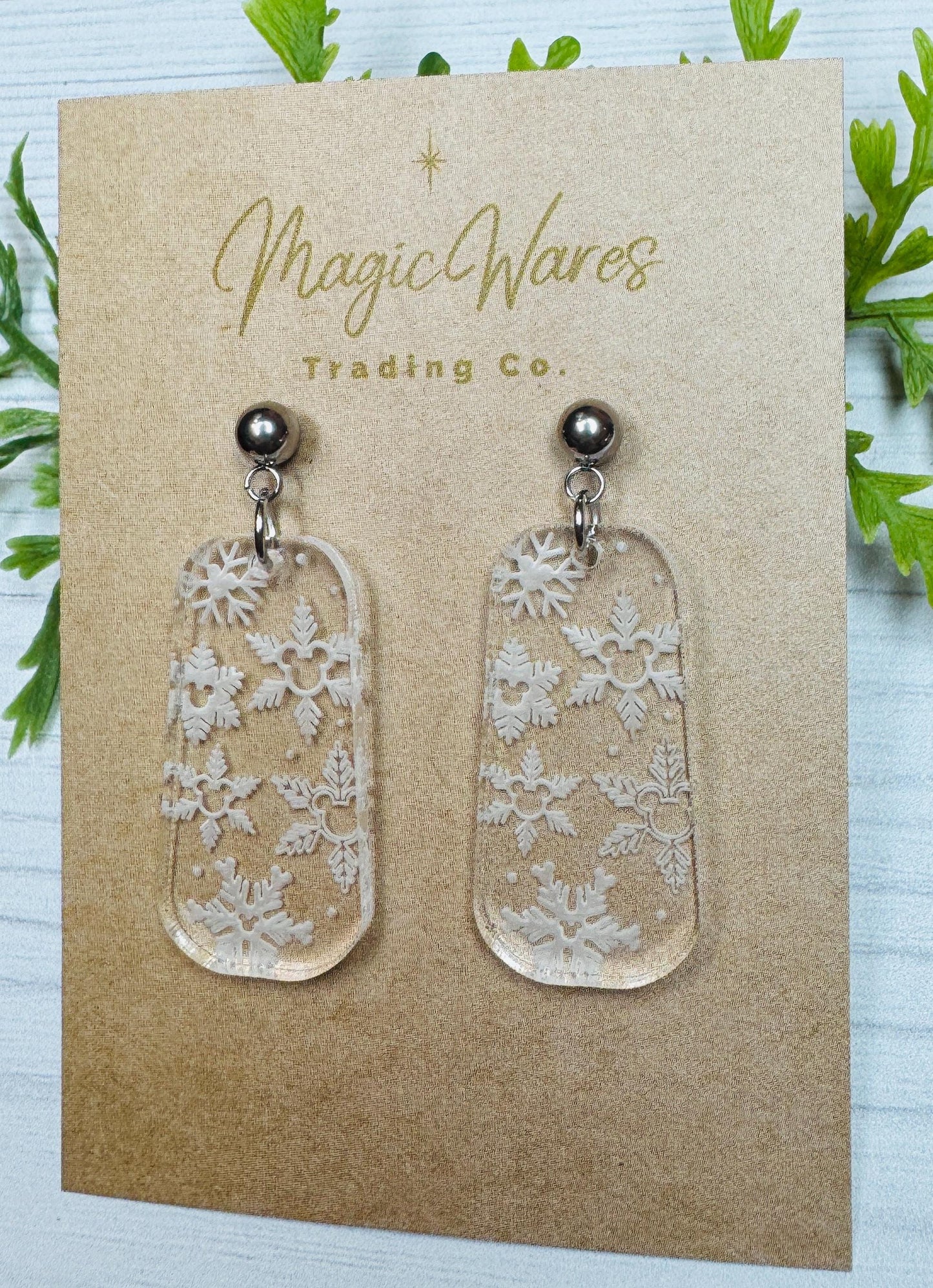 Engraved Hidden Mickey Snowflakes Dangle Earrings, Snowflake Engraved Clear Acrylic Earrings, Christmas Earrings, Snowflake earrings