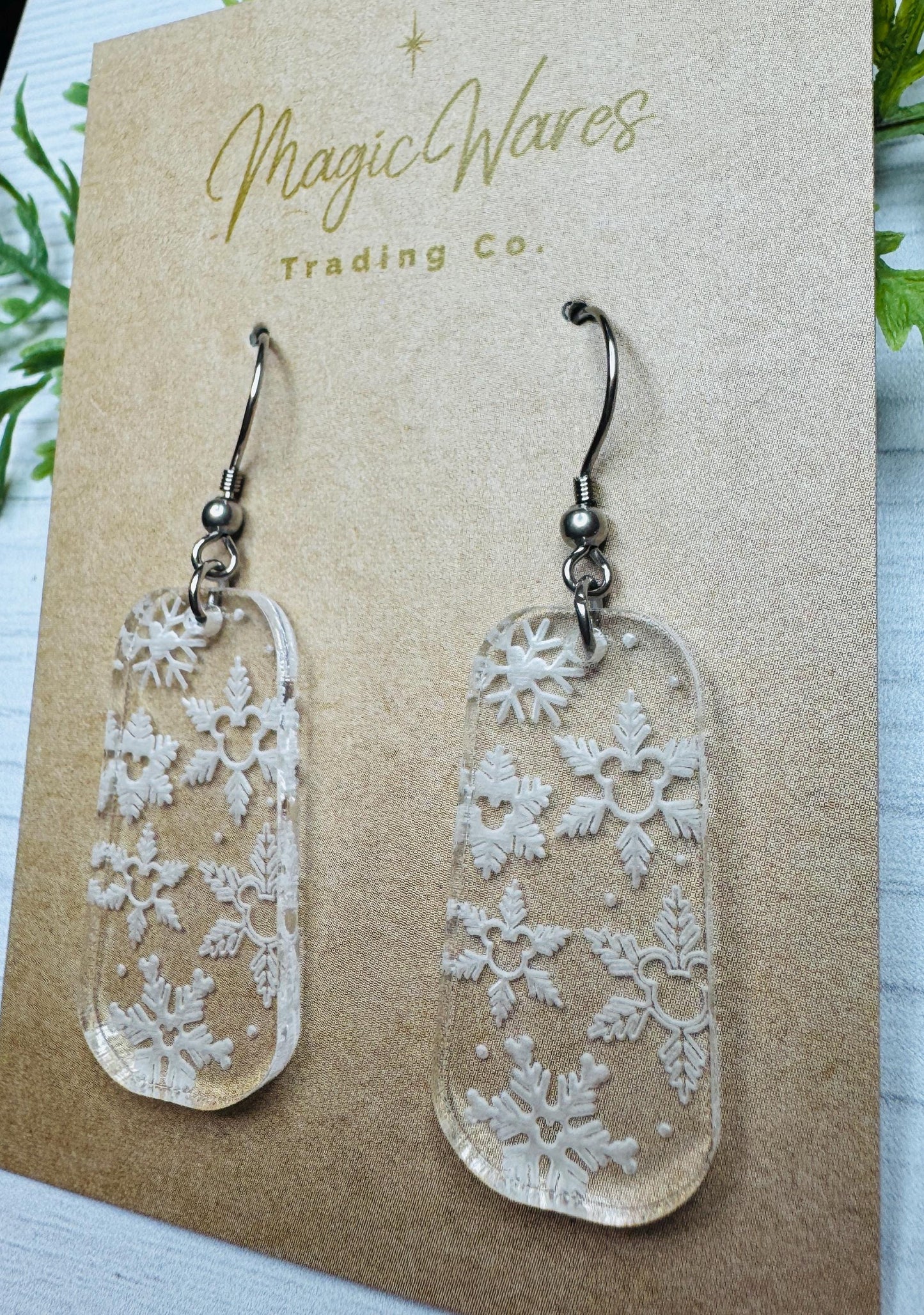 Engraved Hidden Mickey Snowflakes Dangle Earrings, Snowflake Engraved Clear Acrylic Earrings, Christmas Earrings, Snowflake earrings