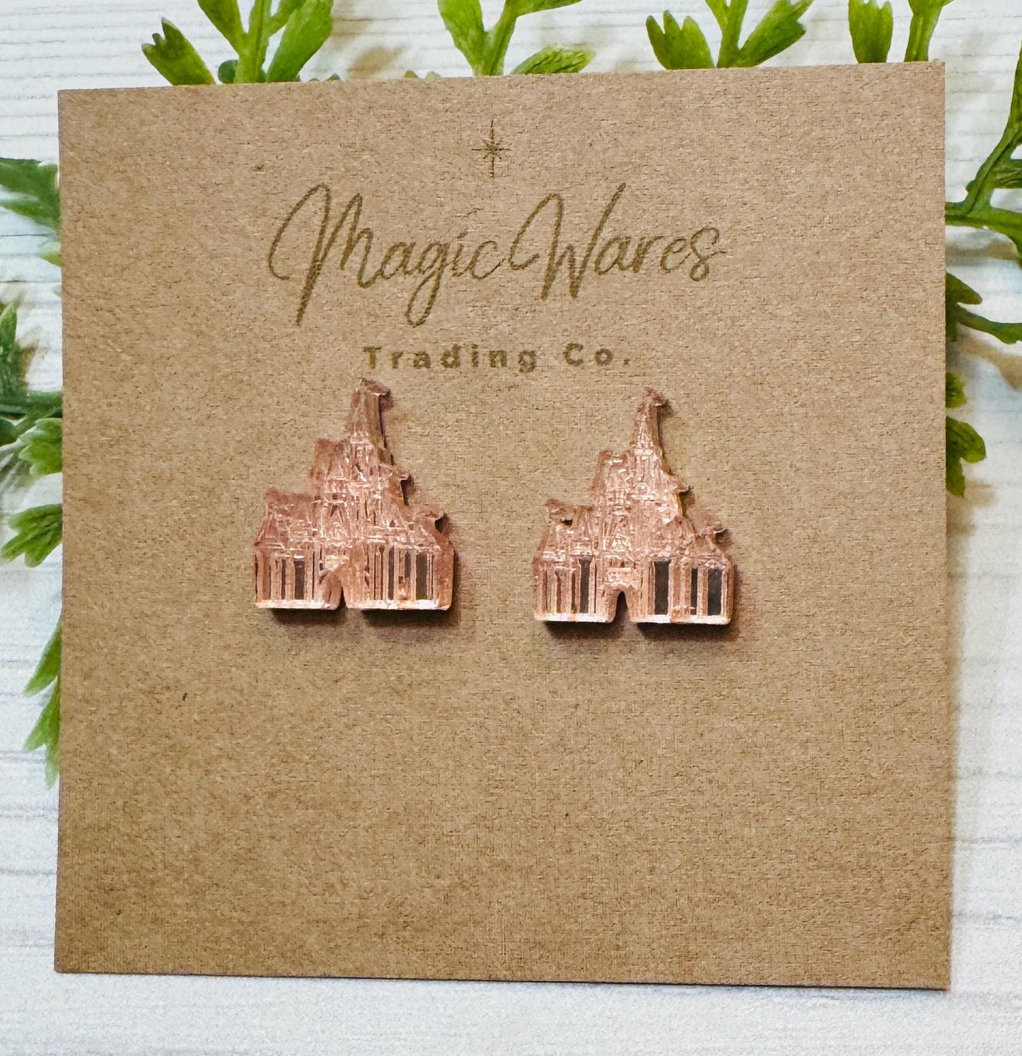 Castle Mirror Stud Earrings, Laser Cut Post Earrings Pierced Earlobe earrings, Castle earrings
