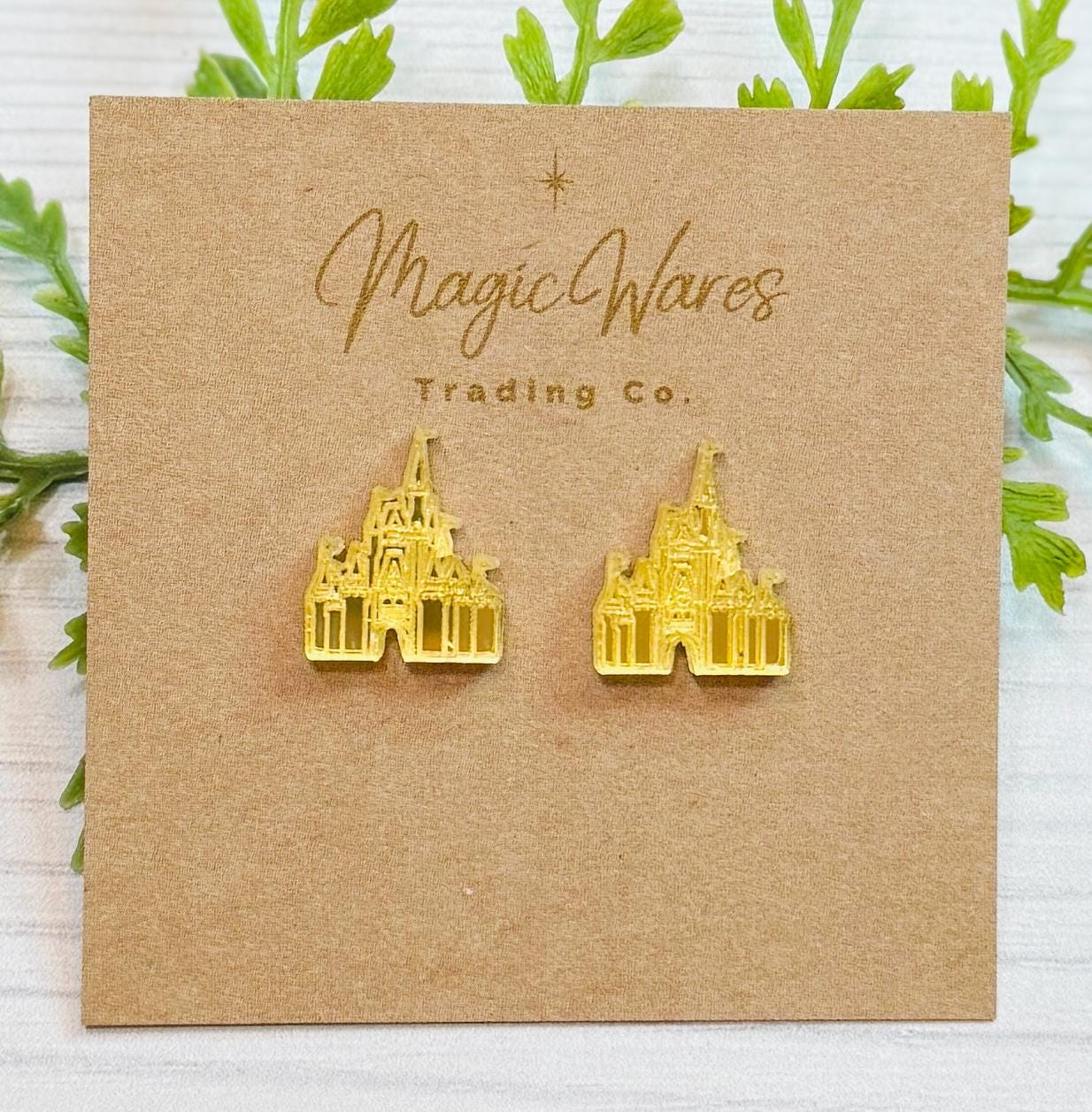 Castle Mirror Stud Earrings, Laser Cut Post Earrings Pierced Earlobe earrings, Castle earrings