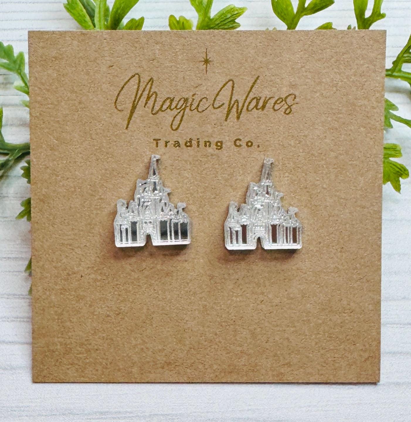 Castle Mirror Stud Earrings, Laser Cut Post Earrings Pierced Earlobe earrings, Castle earrings