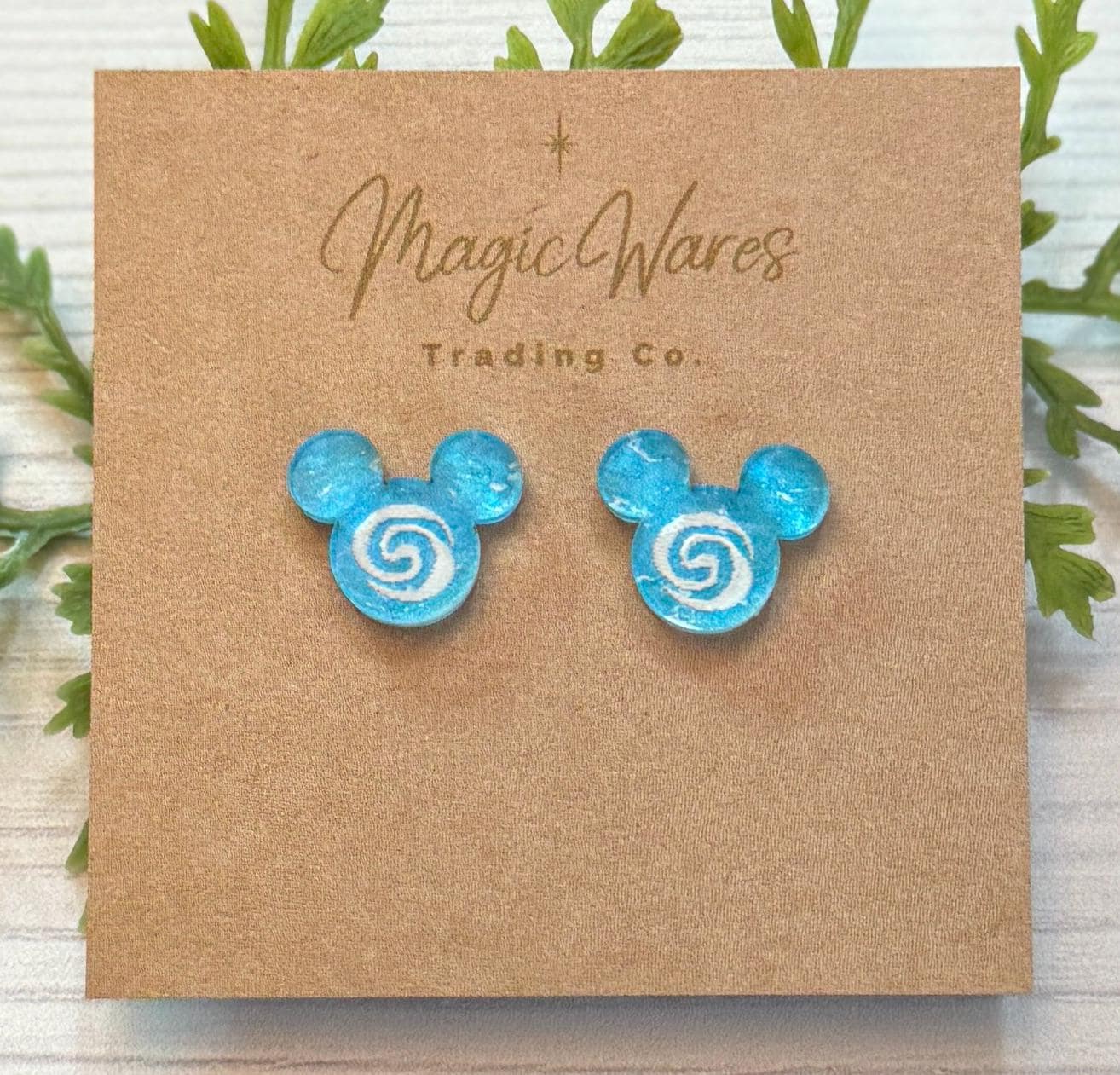 Ocean Princess Stud Earrings, Moana inspired Ocean Blue crystal acrylic, engraved Heart of TeFiti post earrings