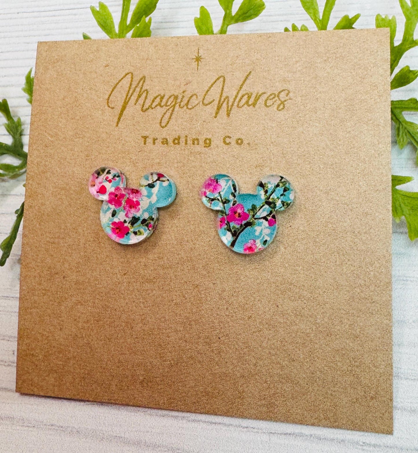 Cherry Blossom Stud, Blue with Cherry Blossom pattern acrylic, Laser cut Earrings, Made to order, Cherry Blossom Earrings, Spring Floral