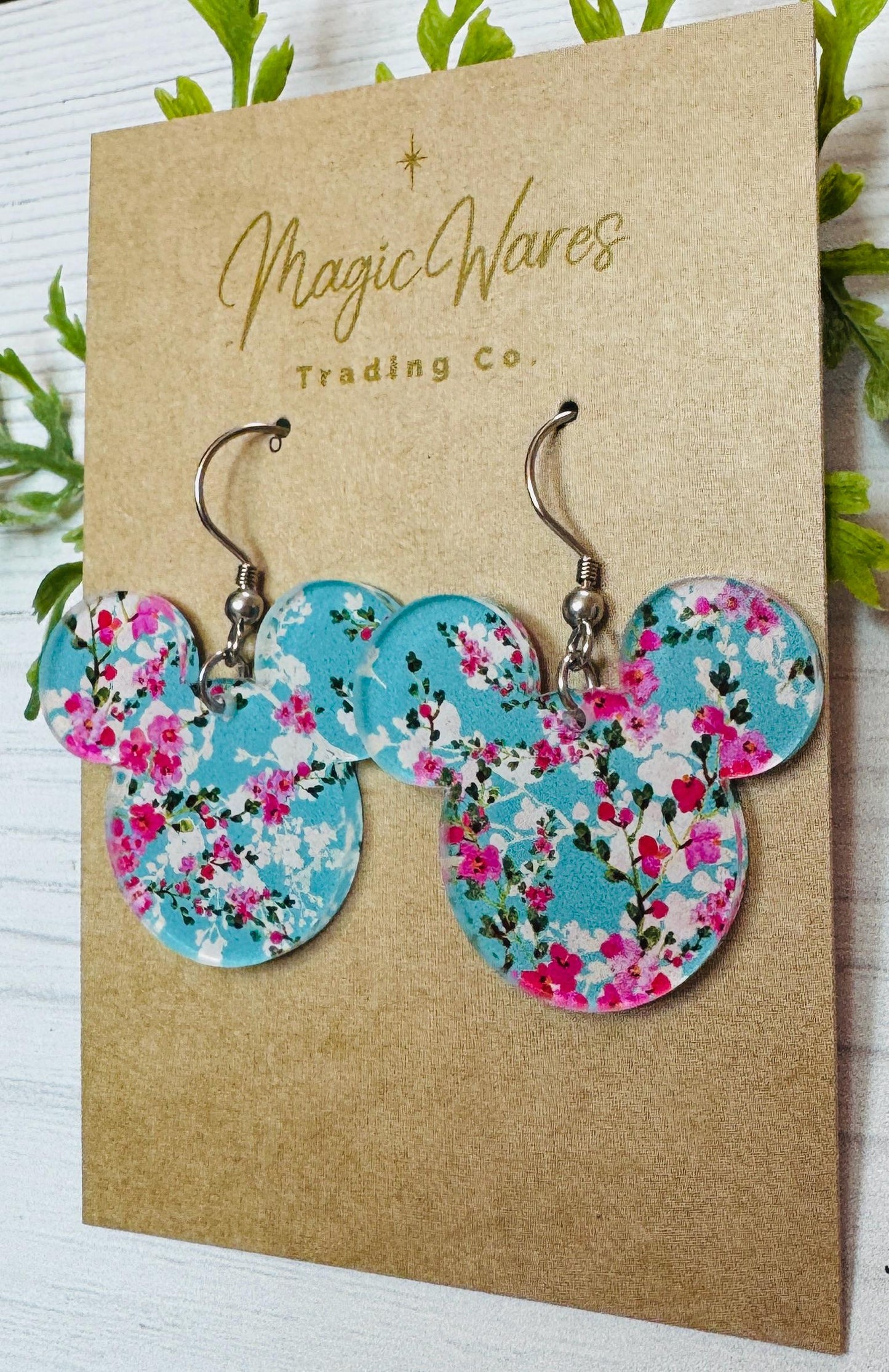 Cherry Blossom Mouse Head Earrings, Cherry Blossom Acrylic Dangle Earrings, Spring Floral Earrings, Cherry Blossom Earrings, Gifts for Mom