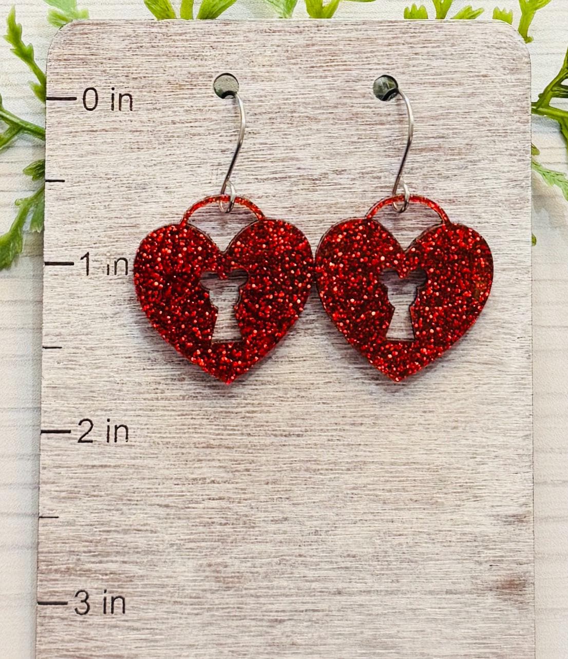 Hearts Lock Valentine Dangle Earrings, Laser cut Red Glitter Acrylic Dangle Earrings, Valentines Day Earrings, Gift for Valentines Day