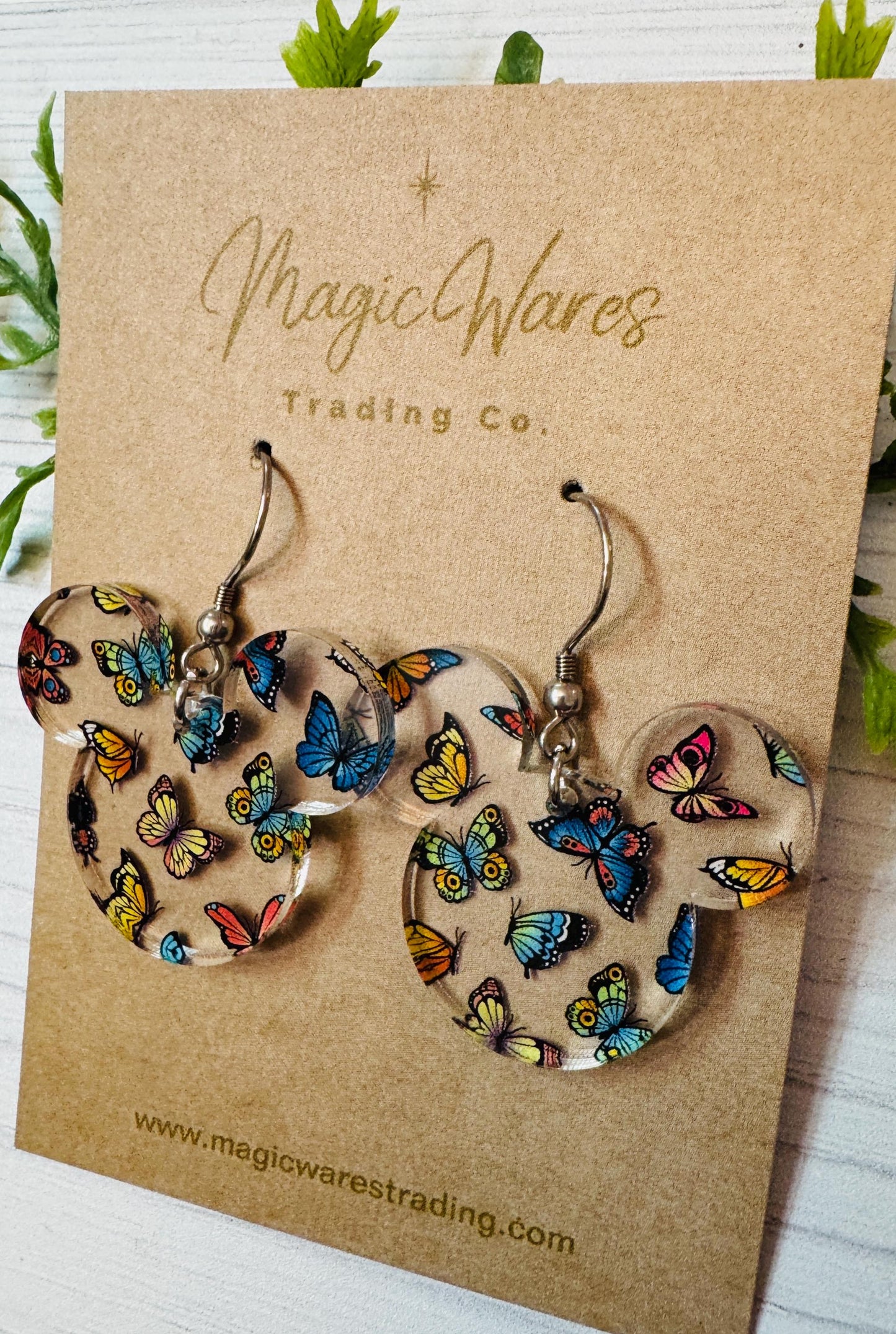 Colorful Butterfly Mouse head Dangle Earrings, Laser Cut Butterfly patterned Crystal Acrylic Earrings, Dangle Earrings, Handmade Earrings