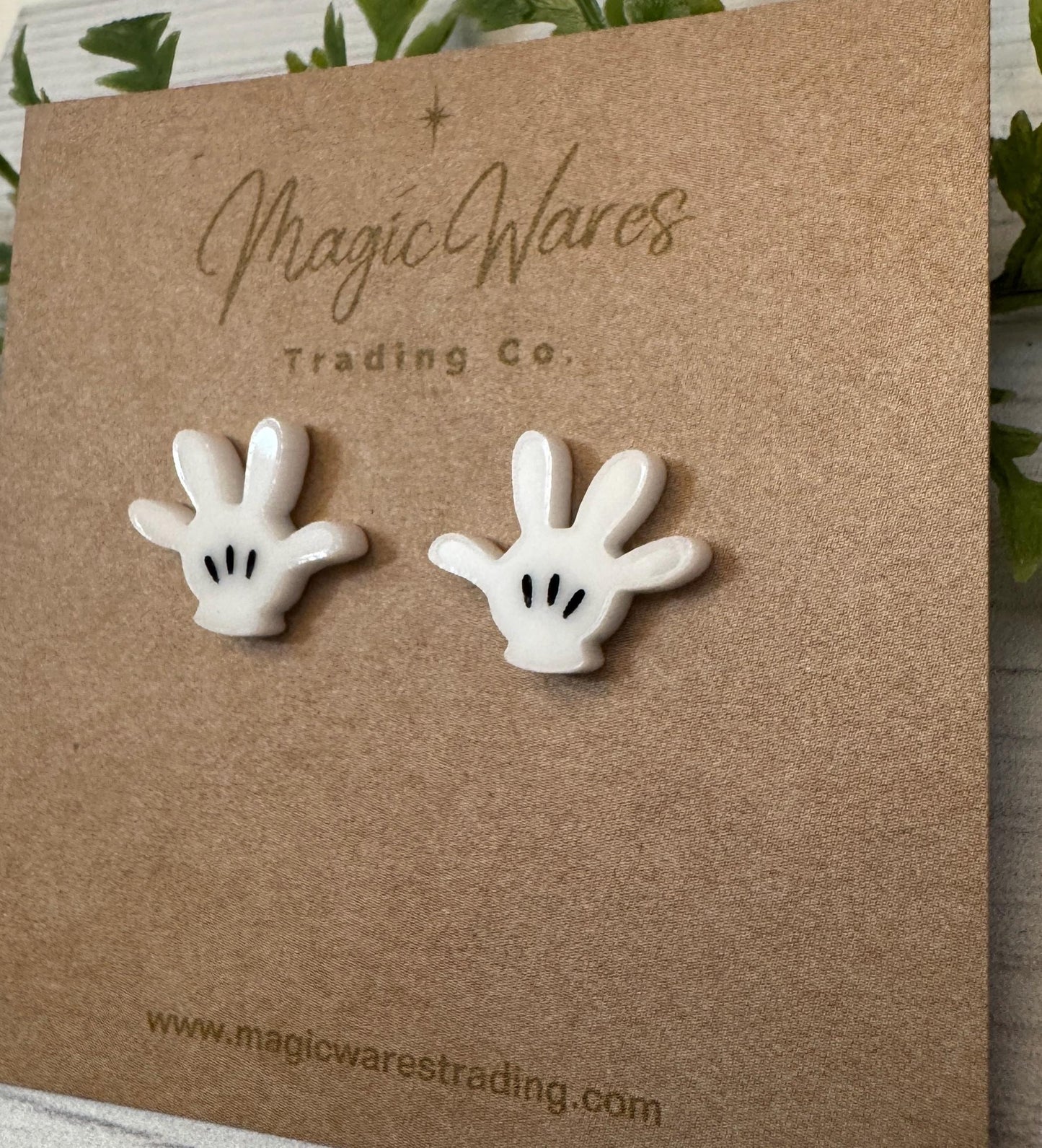Mouse Hands Stud Earrings, Laser Cut White Cartoon Hands Post Earrings, Mouse Hands Pierced Earlobe Stainless Steel Post earrings