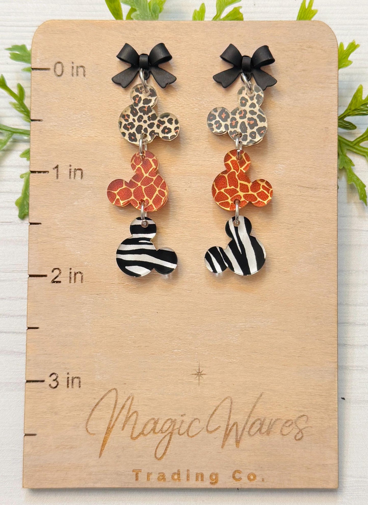 Animal Print Mouse head Stud Dangle Earrings, Black Bow Sterling Silver Post Dangle Earrings, Animal Kingdom Earrings