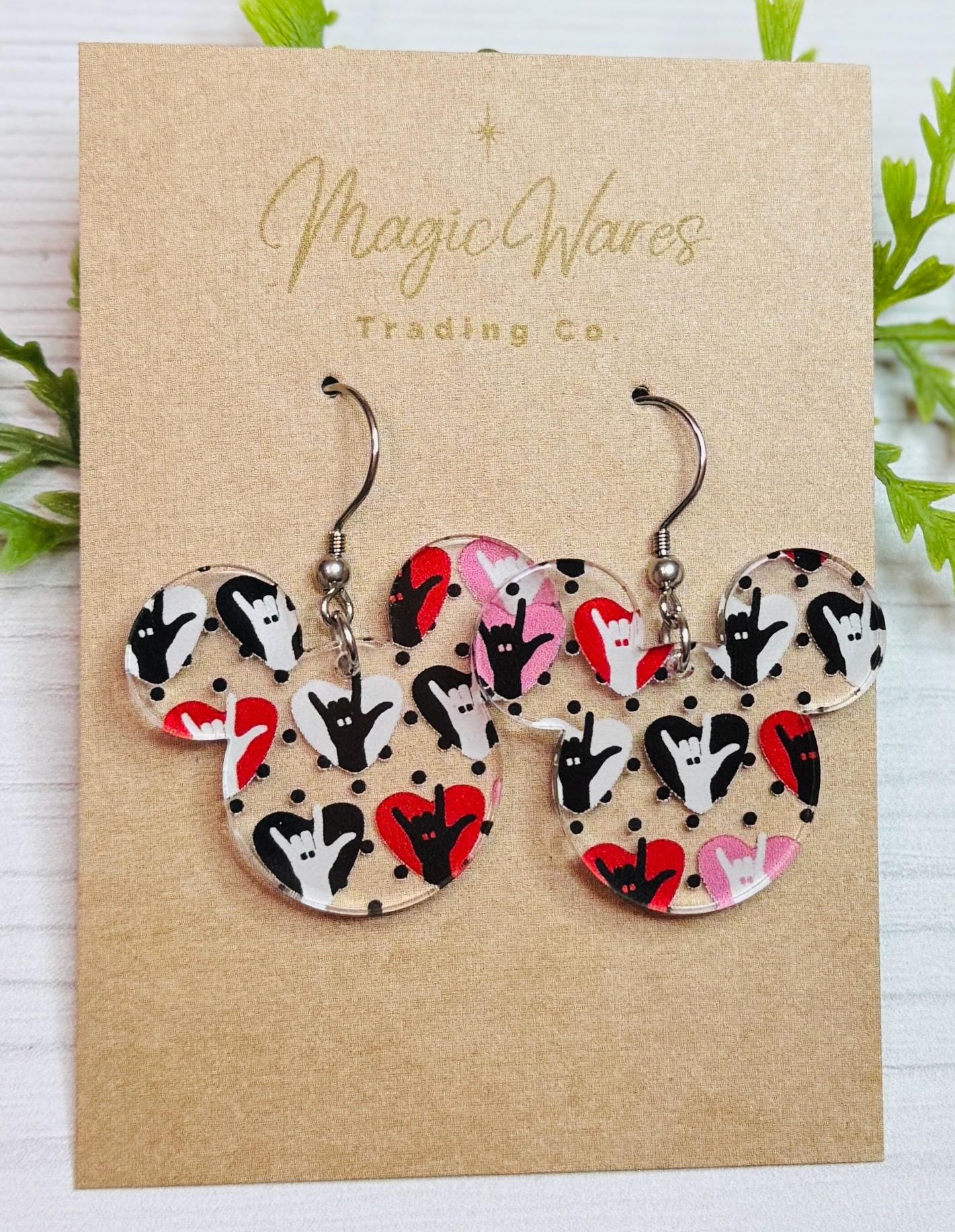 Love Signs Mouse head Dangle Earrings, Laser cut Crystal Acrylic Dangle Earrings, Valentines earrings