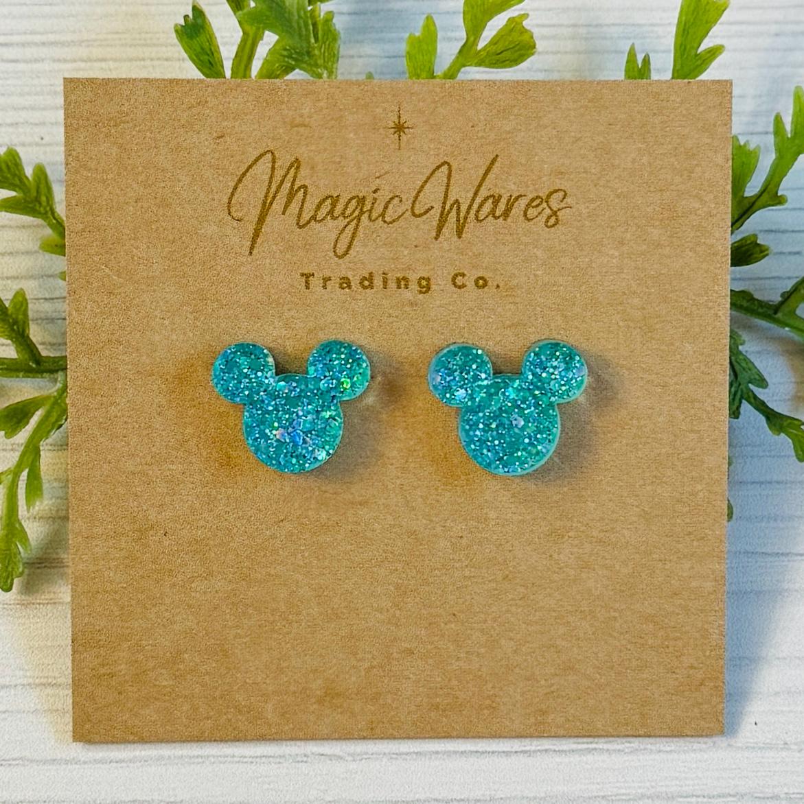 Siren Sparkel Mouse Stud Earrings, Glitter Laser Cut Post Earrings, Pierced Earlobe Glitter Post earrings