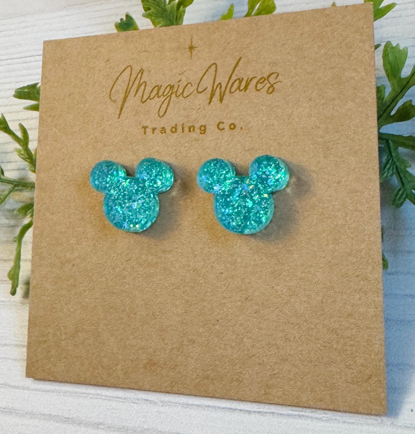 Siren Sparkel Mouse Stud Earrings, Glitter Laser Cut Post Earrings, Pierced Earlobe Glitter Post earrings