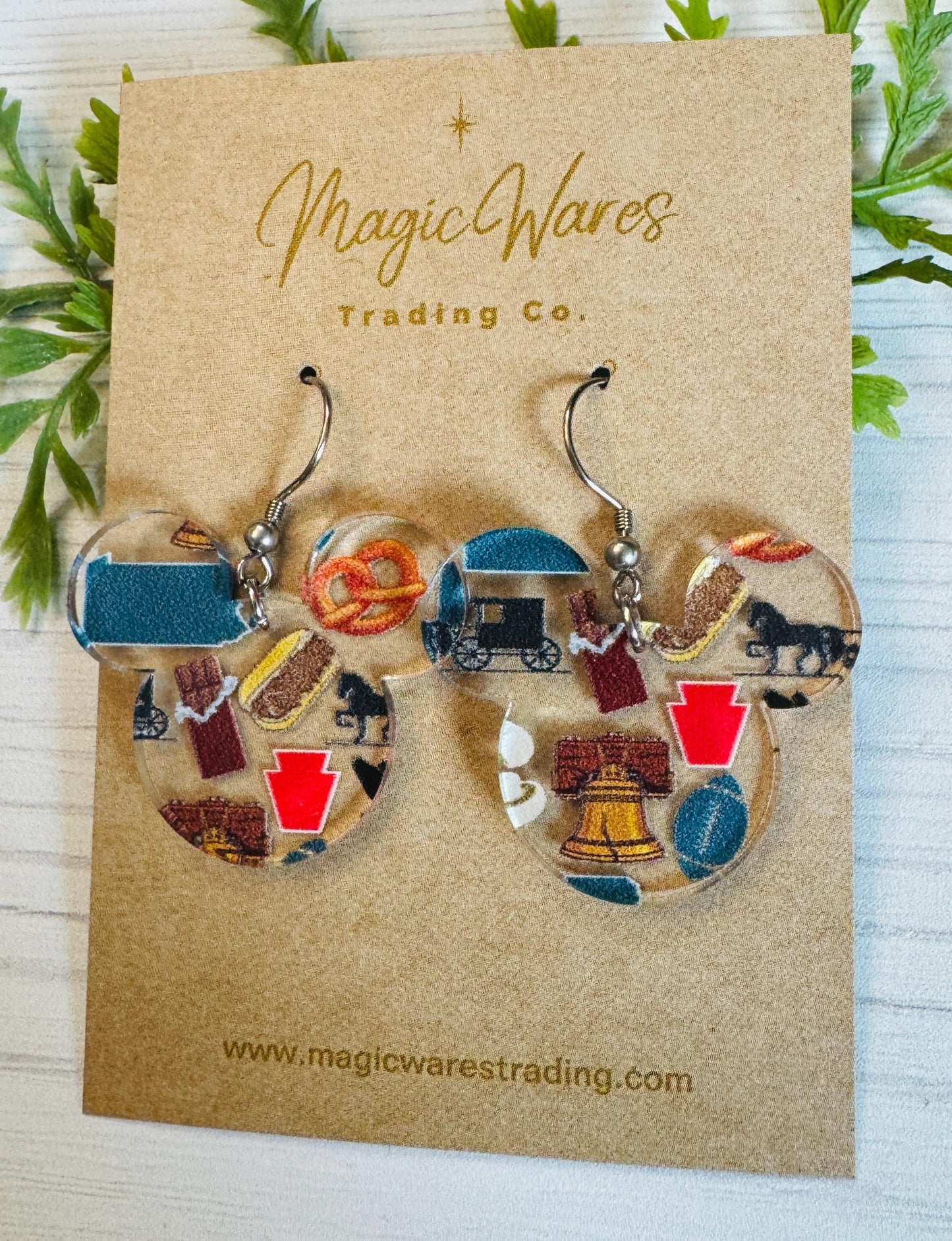 Pennsylvania Icons Mouse head Laser cut Acrylic Earrings, Lightweight Crystal Acrylic with PA Landmarks Pattern Acrylic, Eagles Football