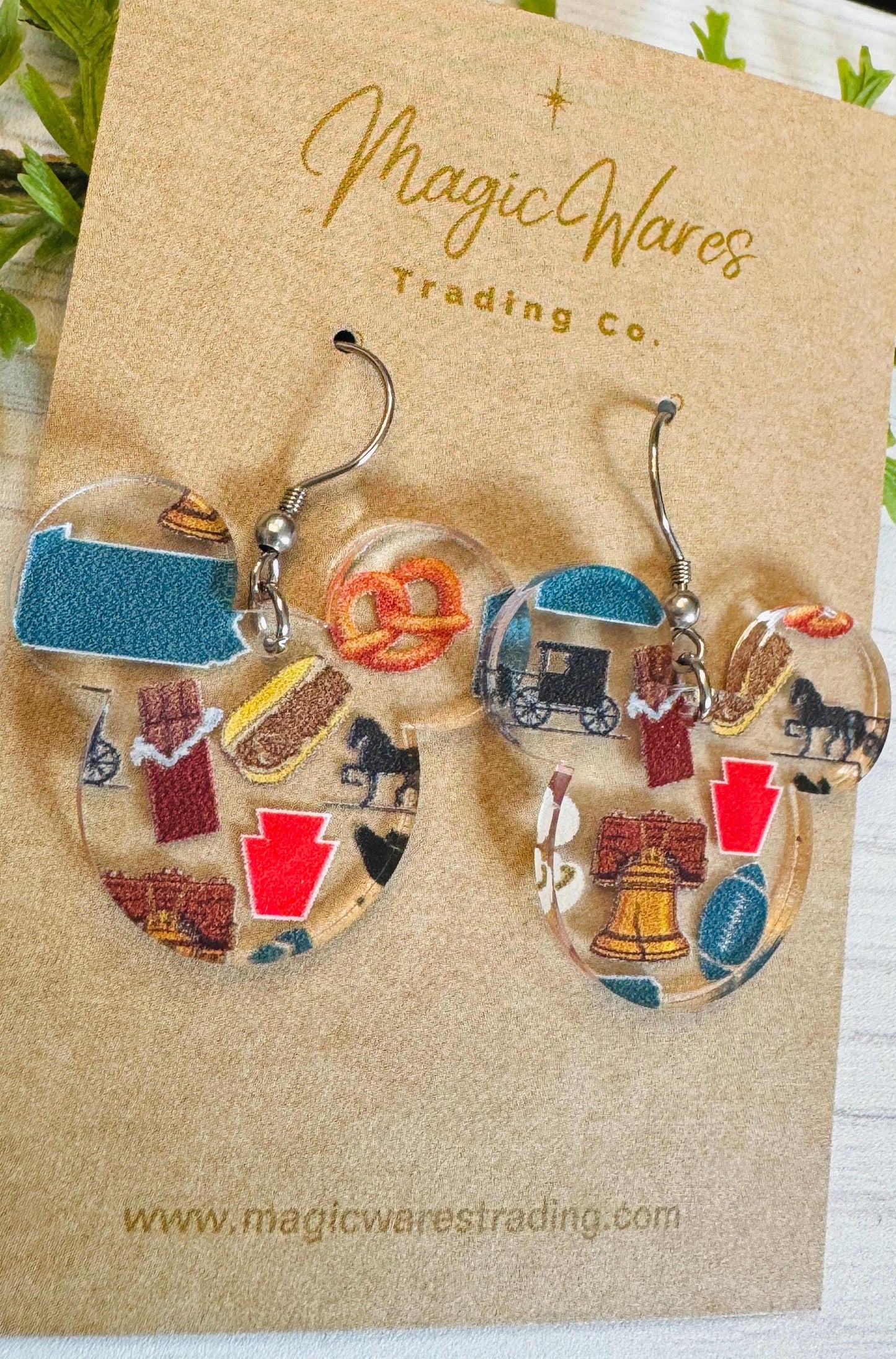 Pennsylvania Icons Mouse head Laser cut Acrylic Earrings, Lightweight Crystal Acrylic with PA Landmarks Pattern Acrylic, Eagles Football