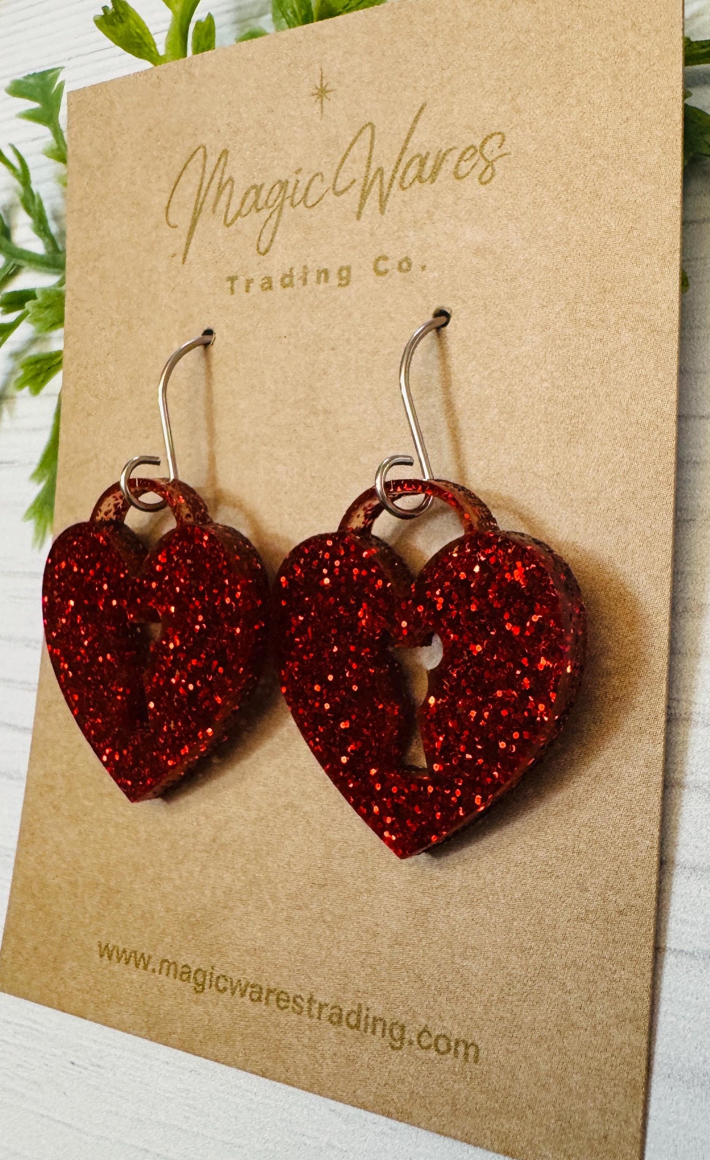 Hearts Lock Valentine Dangle Earrings, Laser cut Red Glitter Acrylic Dangle Earrings, Valentines Day Earrings, Gift for Valentines Day