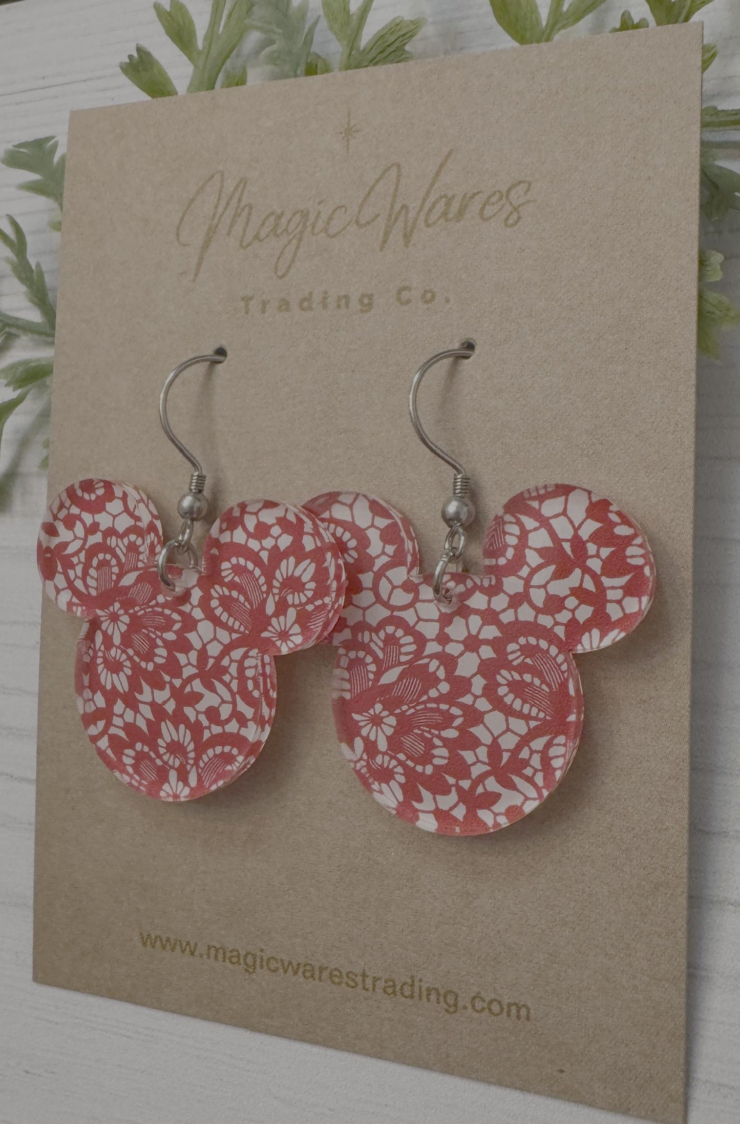 Red Lace Mouse Head Laser cut Dangle Earrings, Red Lace Patterned Crystal Acrylic, Valentines Day Earrings, Gift for Valentines Day