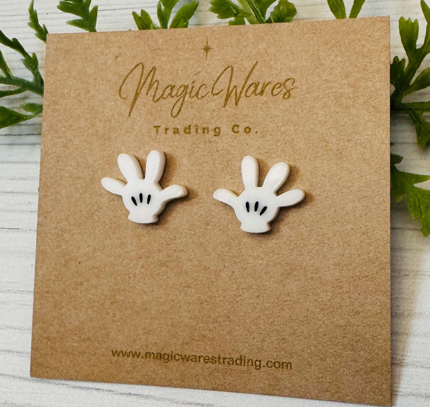 Mouse Hands Stud Earrings, Laser Cut White Cartoon Hands Post Earrings, Mouse Hands Pierced Earlobe Stainless Steel Post earrings