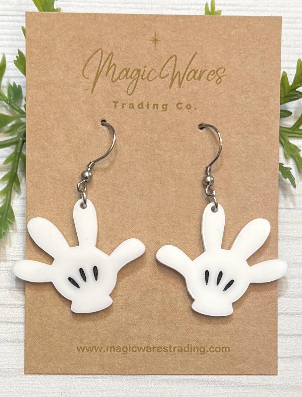 Mouse Hands Dangle Laser cut earrings, White Acrylic Dangle Earrings, Mickey Hands Earrings, High Five Earrings, Hands up or Hands Down