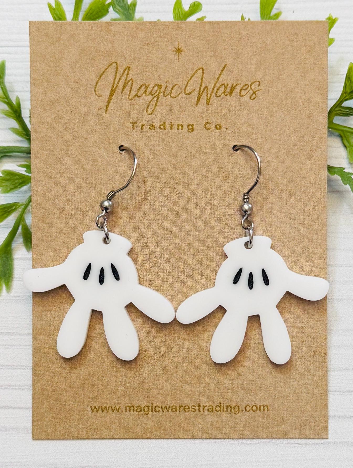 Mouse Hands Dangle Laser cut earrings, White Acrylic Dangle Earrings, Mickey Hands Earrings, High Five Earrings, Hands up or Hands Down