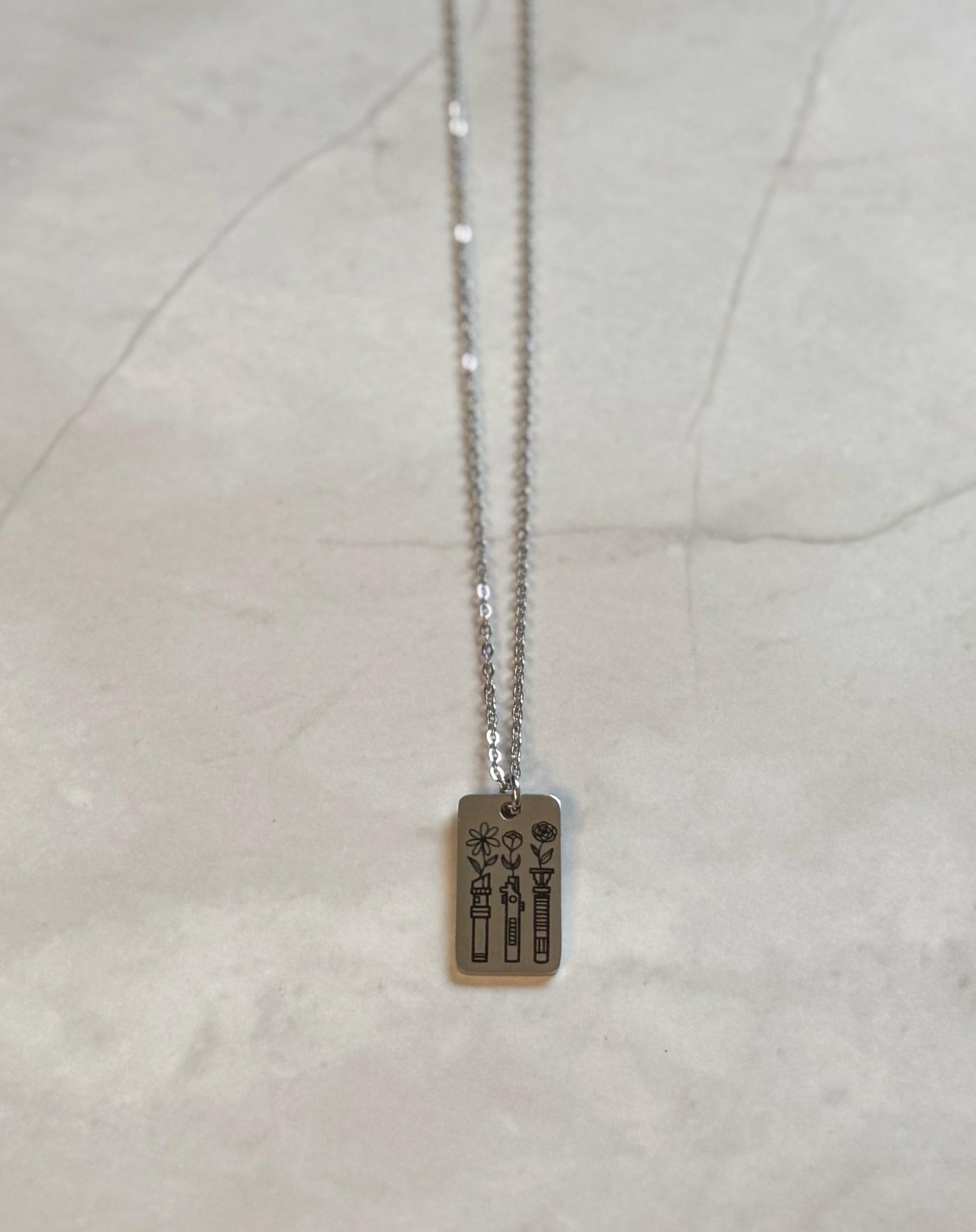 Floral Lightsabers Engraved Stainless Steel Necklace, Silver or Gold Laser Engraved Necklace, Personalized Jewelry Star Wars inspired