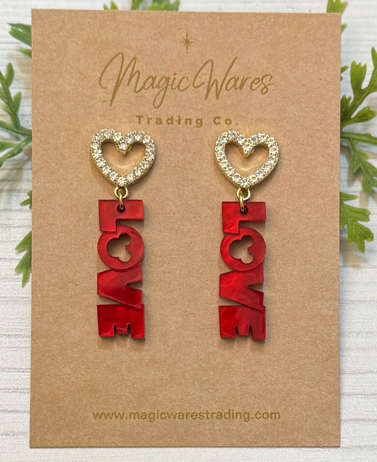 LOVE Rhinestone Heart Stud Earrings, Laser Cut Red Marble Acrylic and Sterling Silver Stud Earrings, Valentines Day Earrings