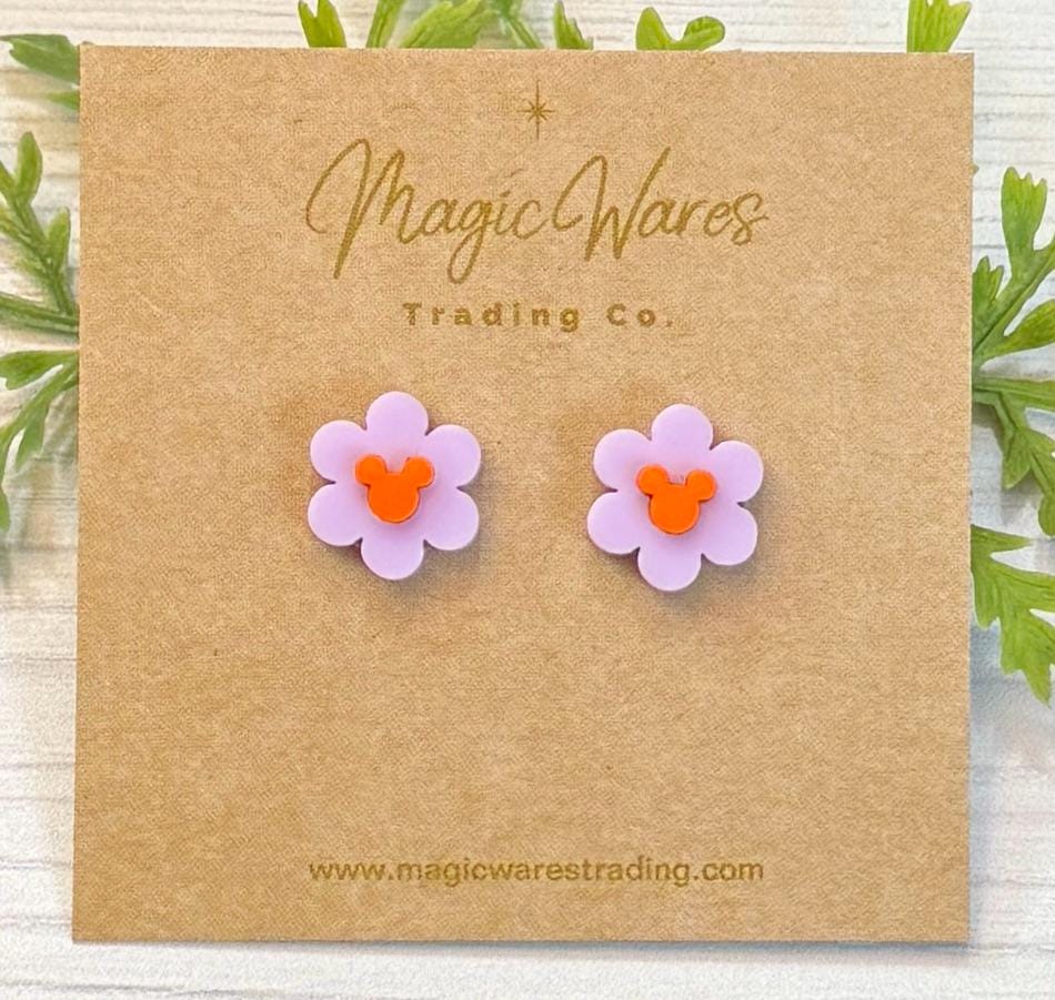 Daisy Stud Earrings, Figment inspired Laser Cut Post Earrings, Flower and Garden Earrings, Mickey Flower earrings