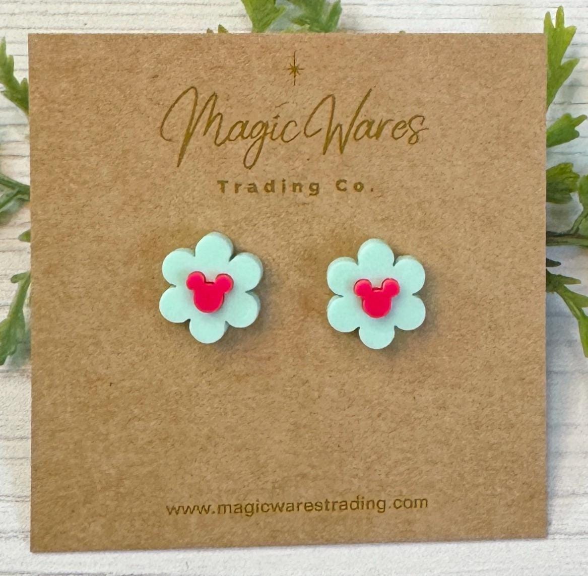 Daisy Stud Earrings, Mint and hot pink Laser Cut Daisy Flower Post Earrings, Flower and Garden Earrings, Mickey Flower earrings