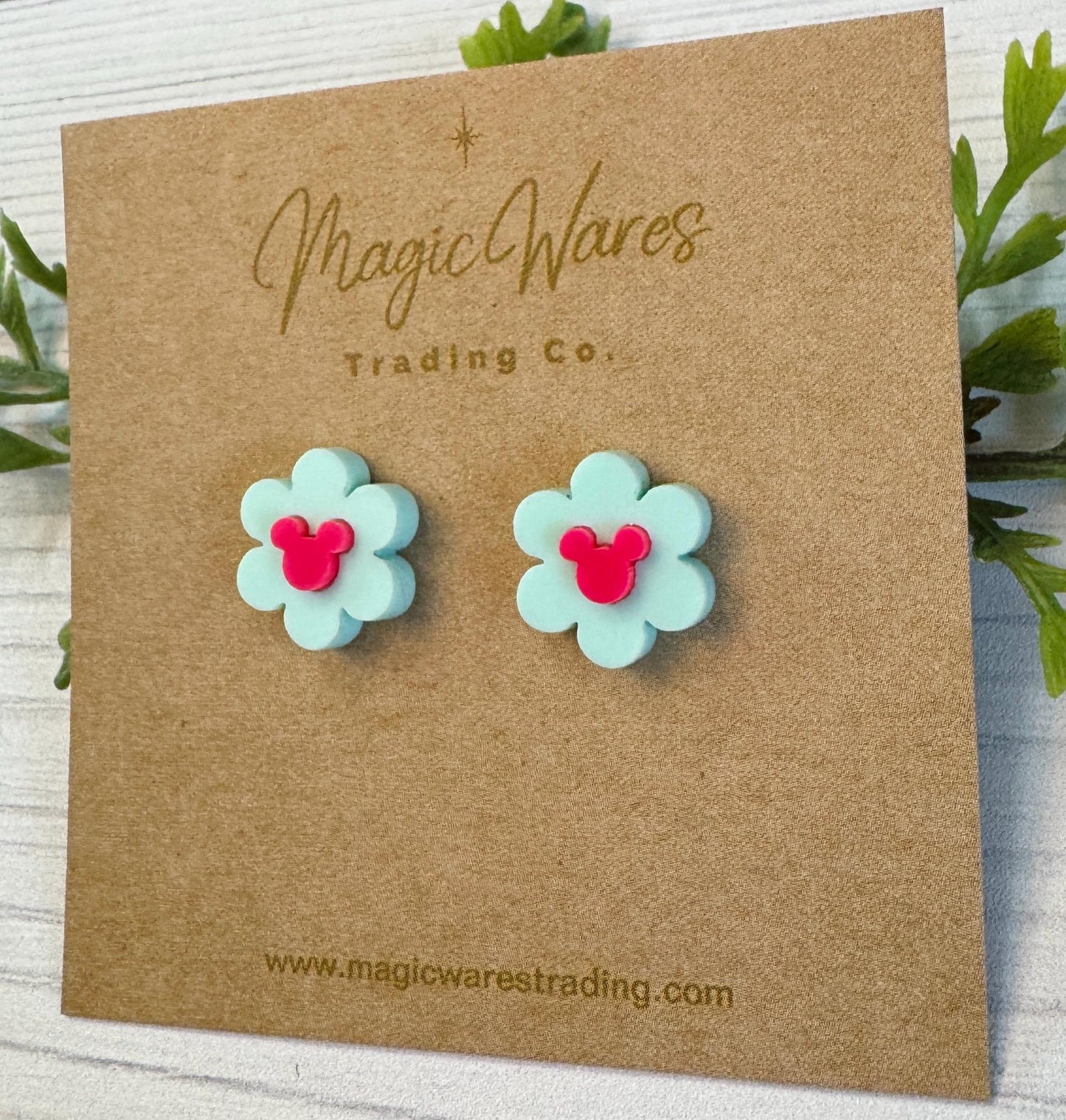 Daisy Stud Earrings, Mint and hot pink Laser Cut Daisy Flower Post Earrings, Flower and Garden Earrings, Mickey Flower earrings