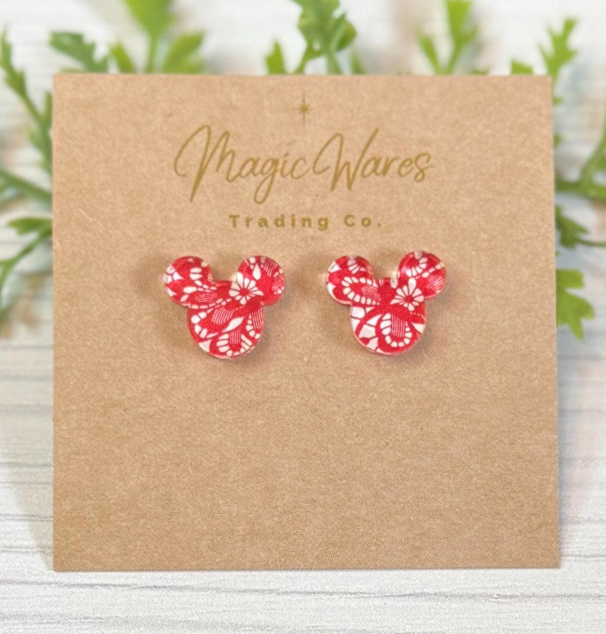 Red Lace Mouse Stud Earrings, Laser Cut Post Earrings, Pierced Earlobe Stud earrings, Red Lace earrings, Valentines Day Earrings