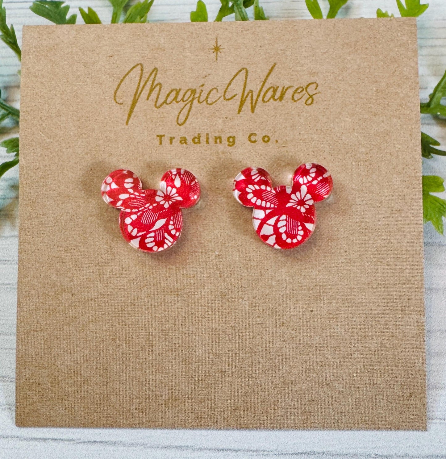 Red Lace Mouse Stud Earrings, Laser Cut Post Earrings, Pierced Earlobe Stud earrings, Red Lace earrings, Valentines Day Earrings