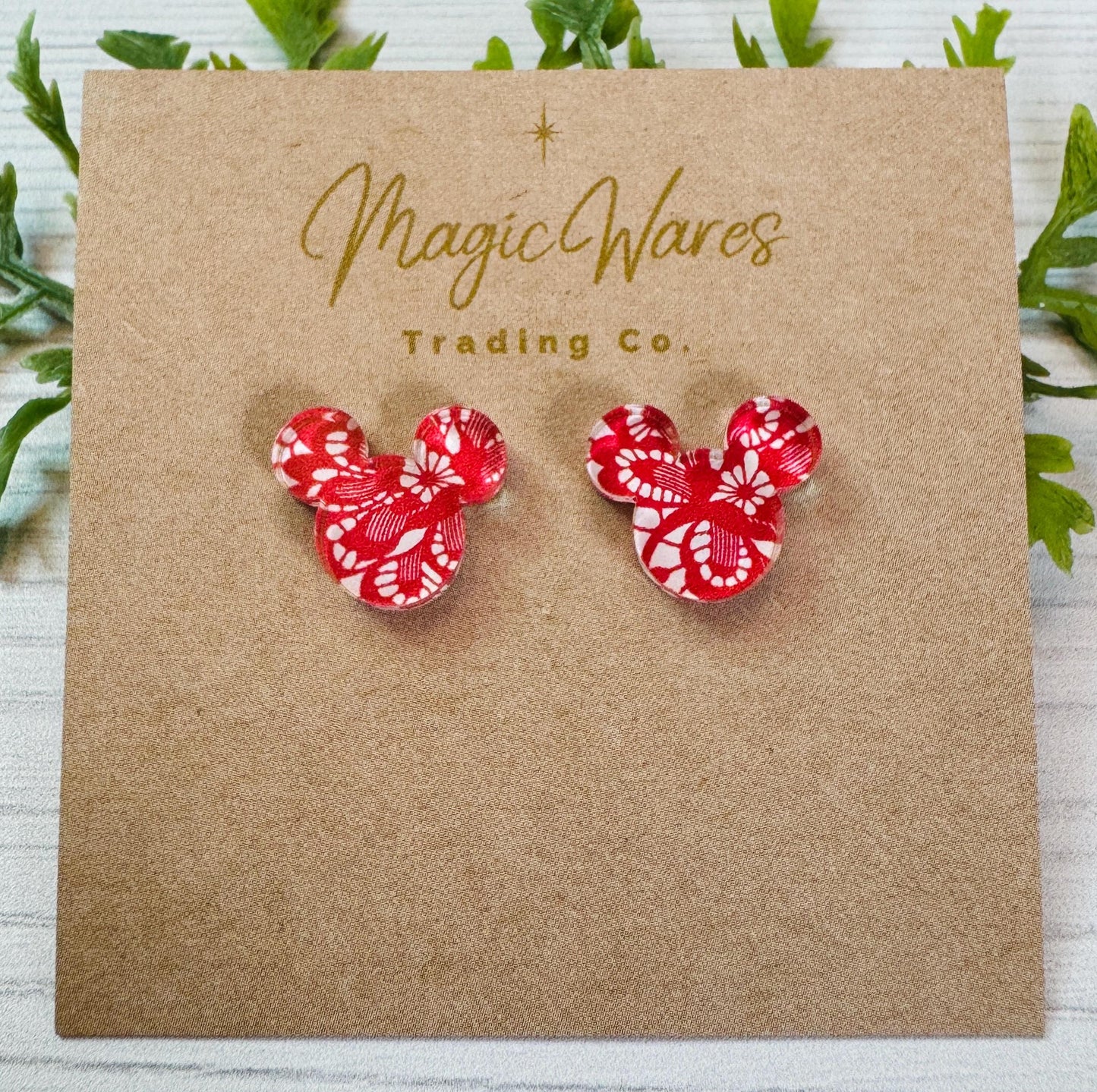 Red Lace Mouse Stud Earrings, Laser Cut Post Earrings, Pierced Earlobe Stud earrings, Red Lace earrings, Valentines Day Earrings