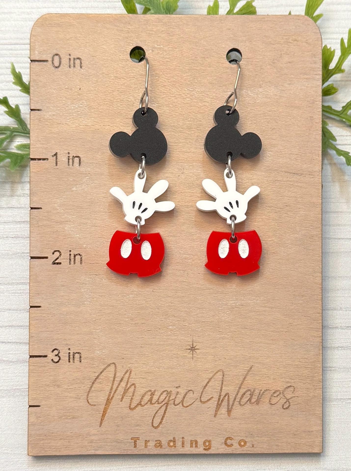 Deconstructed Mouse Dangle Earrings, Mouse head, hands and pants Acrylic Dangle Earrings, Black white and red dangle earrings