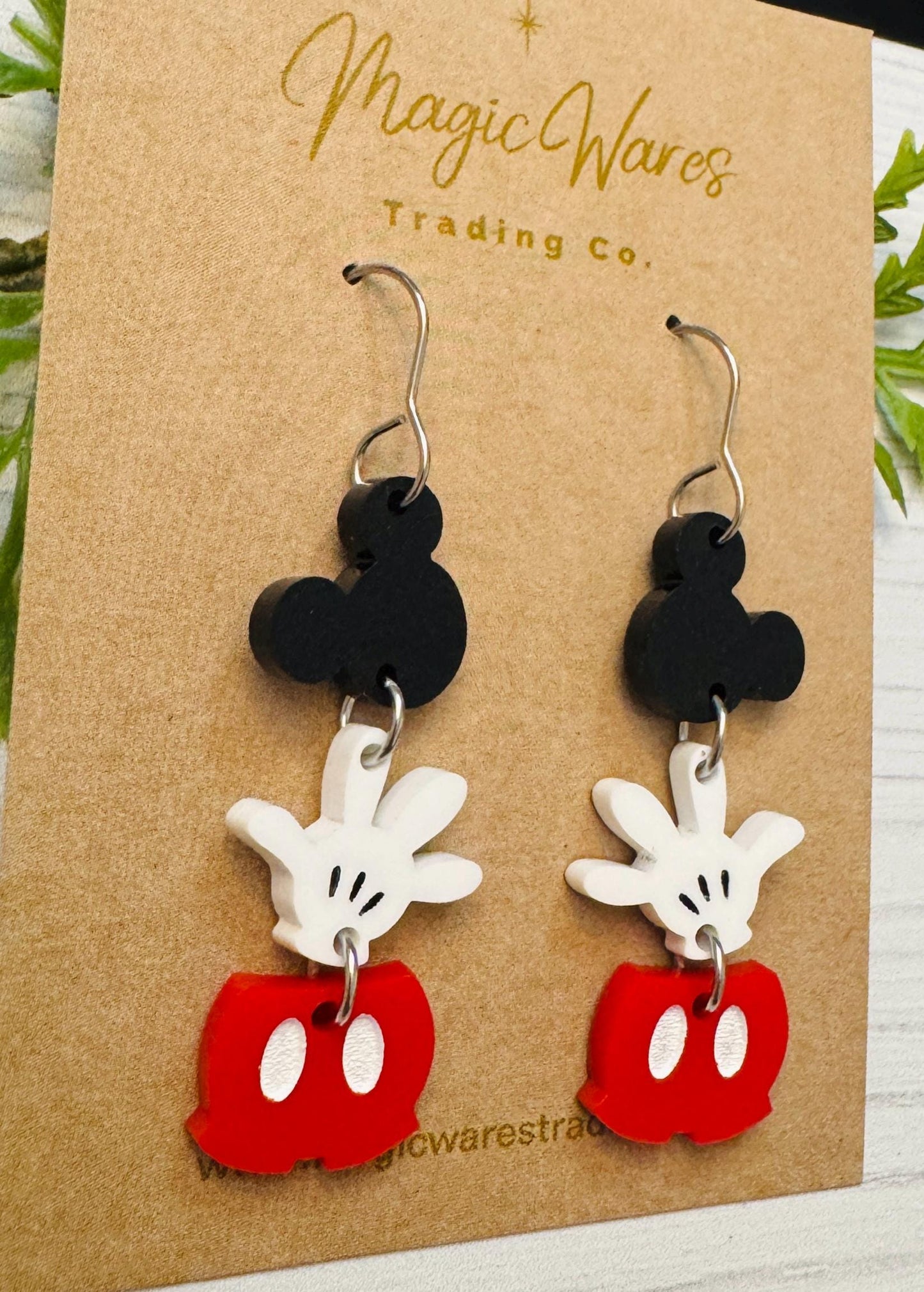 Deconstructed Mouse Dangle Earrings, Mouse head, hands and pants Acrylic Dangle Earrings, Black white and red dangle earrings