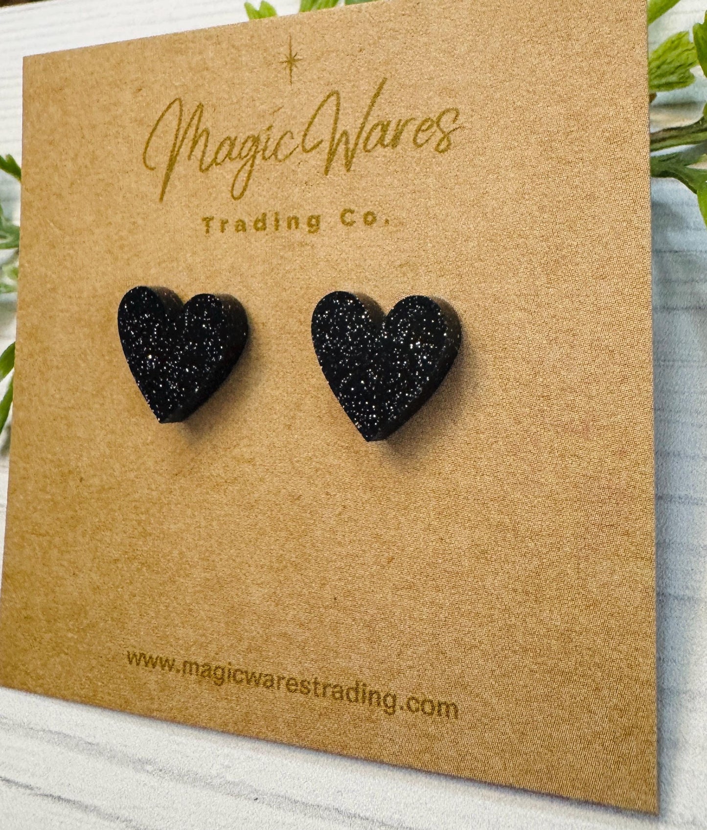 Black Glitter Heart Stud Earrings, Laser Cut Black Glitter Post Earrings, Pierced Earlobe Glitter Valentines Day earrings hypoallergenic