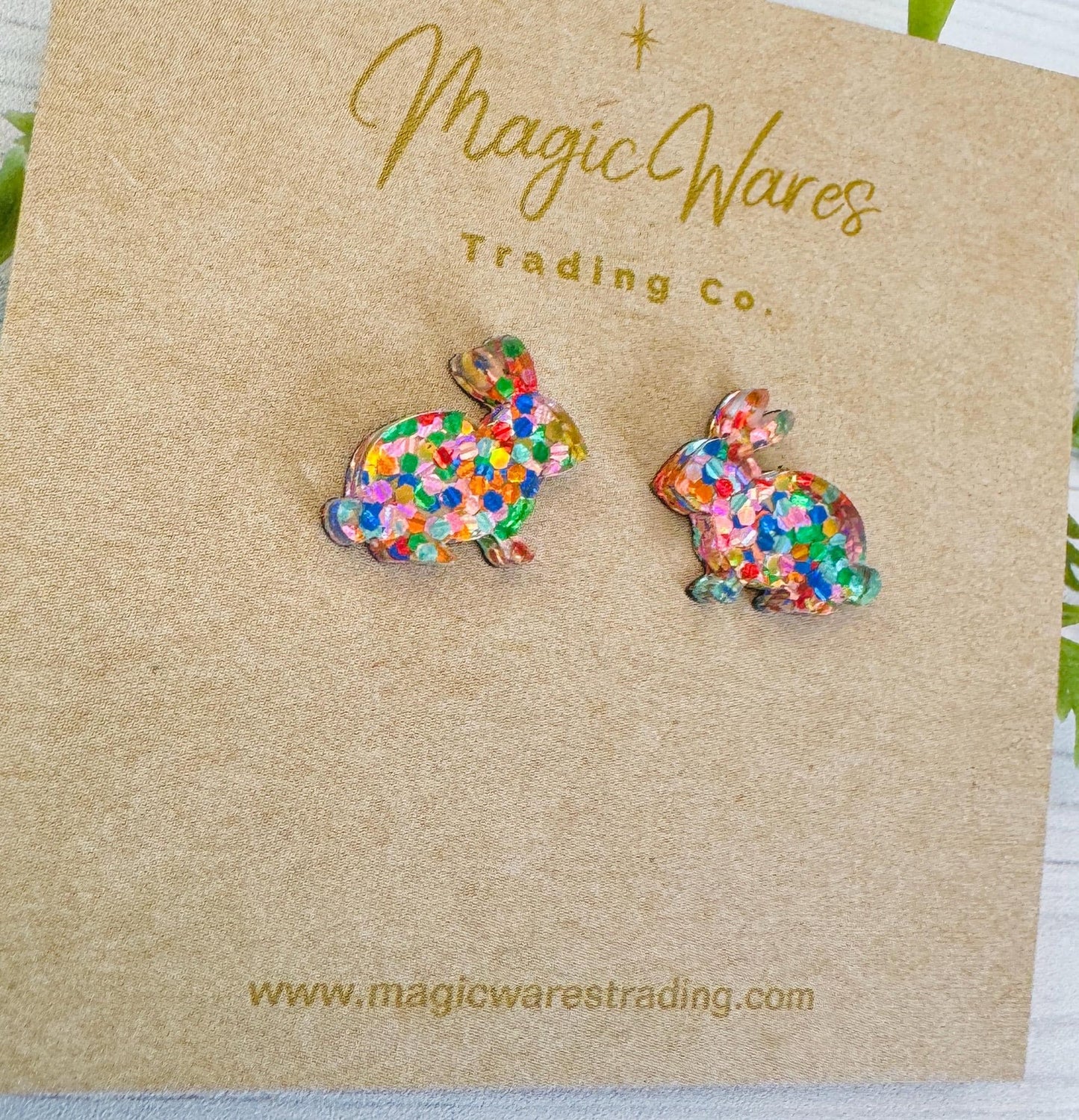 Bunny Confetti Glitter Stud Earrings Multi Color Glitter, Laser Cut Post Earrings Pierced Earlobe Glitter Post earrings Easter earrings