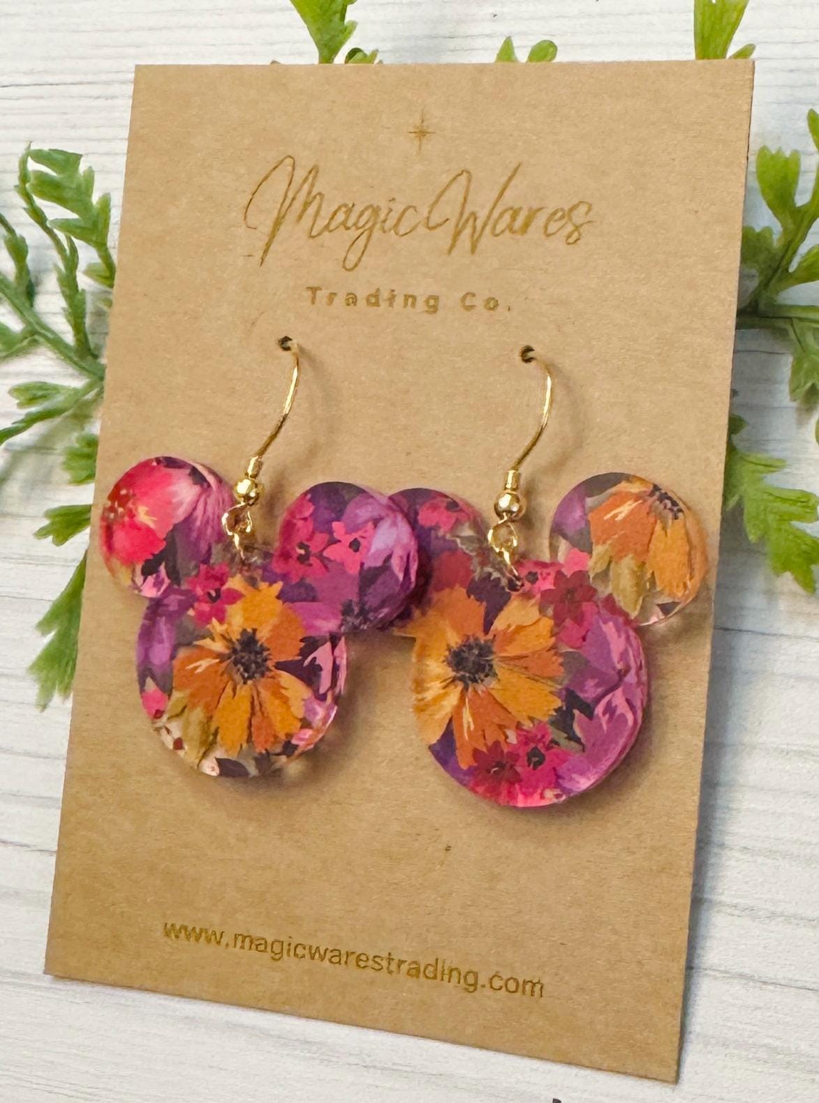 Brushstrokes Flower and Garden Mouse Dangle Earrings, Bright Floral Pattern Acrylic, Spring Floral lightweight dangle earrings