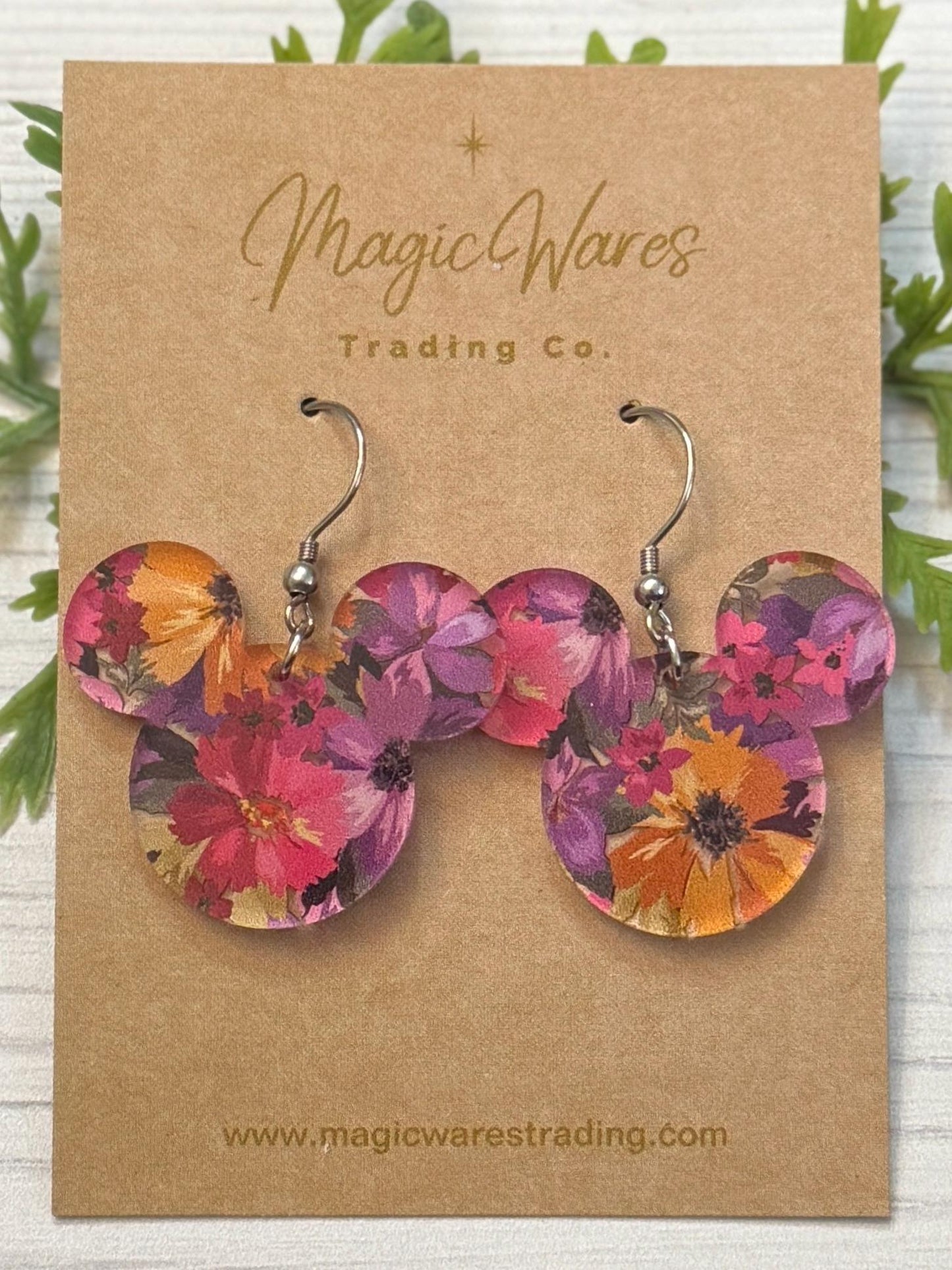 Brushstrokes Flower and Garden Mouse Dangle Earrings, Bright Floral Pattern Acrylic, Spring Floral lightweight dangle earrings