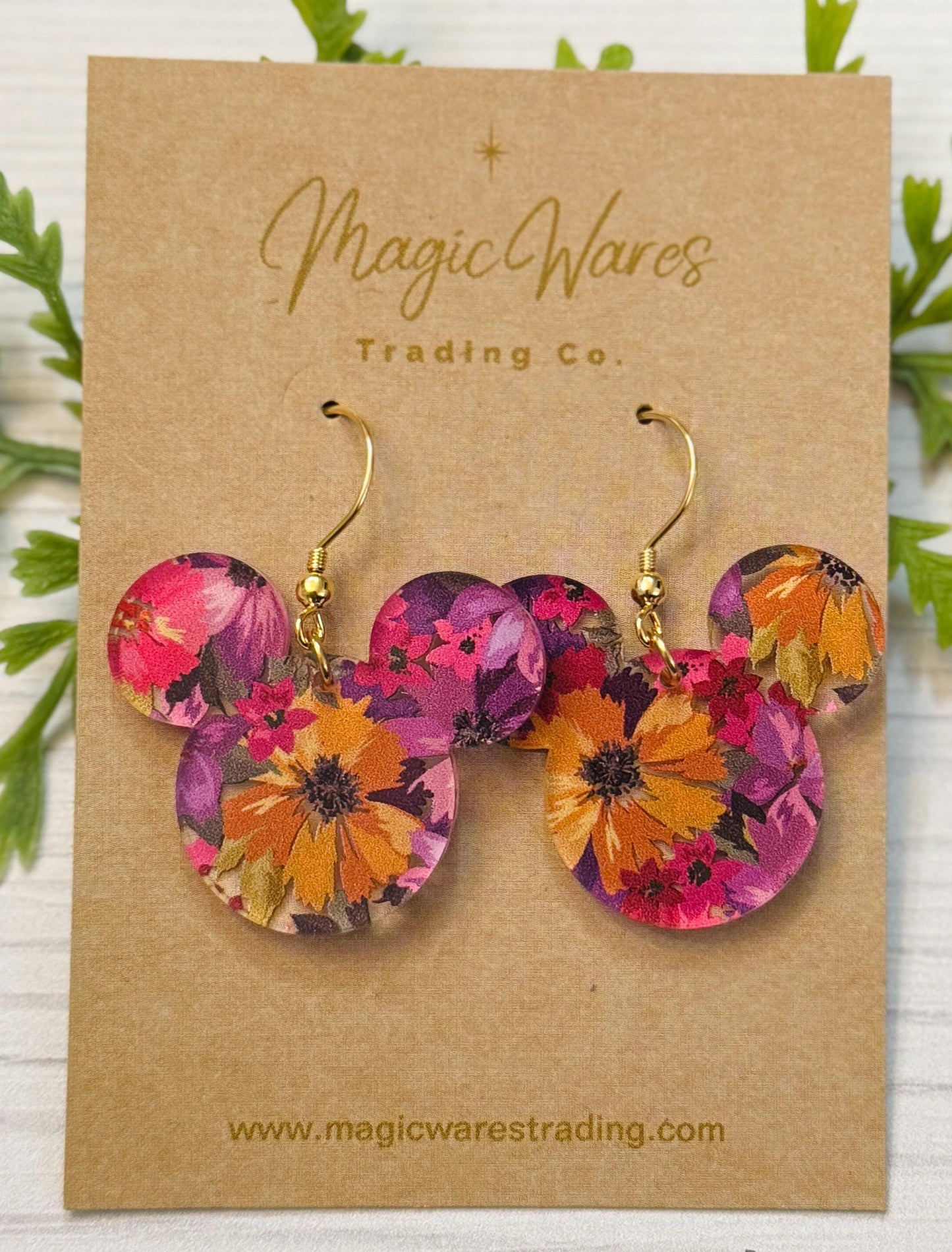 Brushstrokes Flower and Garden Mouse Dangle Earrings, Bright Floral Pattern Acrylic, Spring Floral lightweight dangle earrings